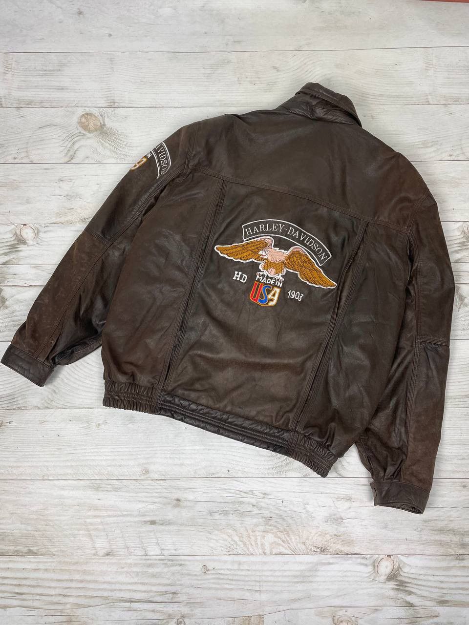 image of Harley Davidson Racing Leather Moto Biker Jacket Usa 90's in Brown, Men's (Size 2XL)