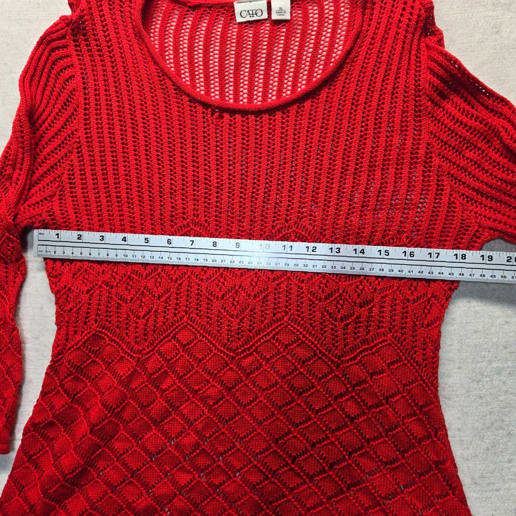 Vintage CATO Sweater Open Knit Red Crew Neck Long Sleeve XL Women’s Pullover Lightweight Knit Open-Knit Regular Fit Vintage: No Size XL / US 12-14 / IT 48-50 - 4 Thumbnail