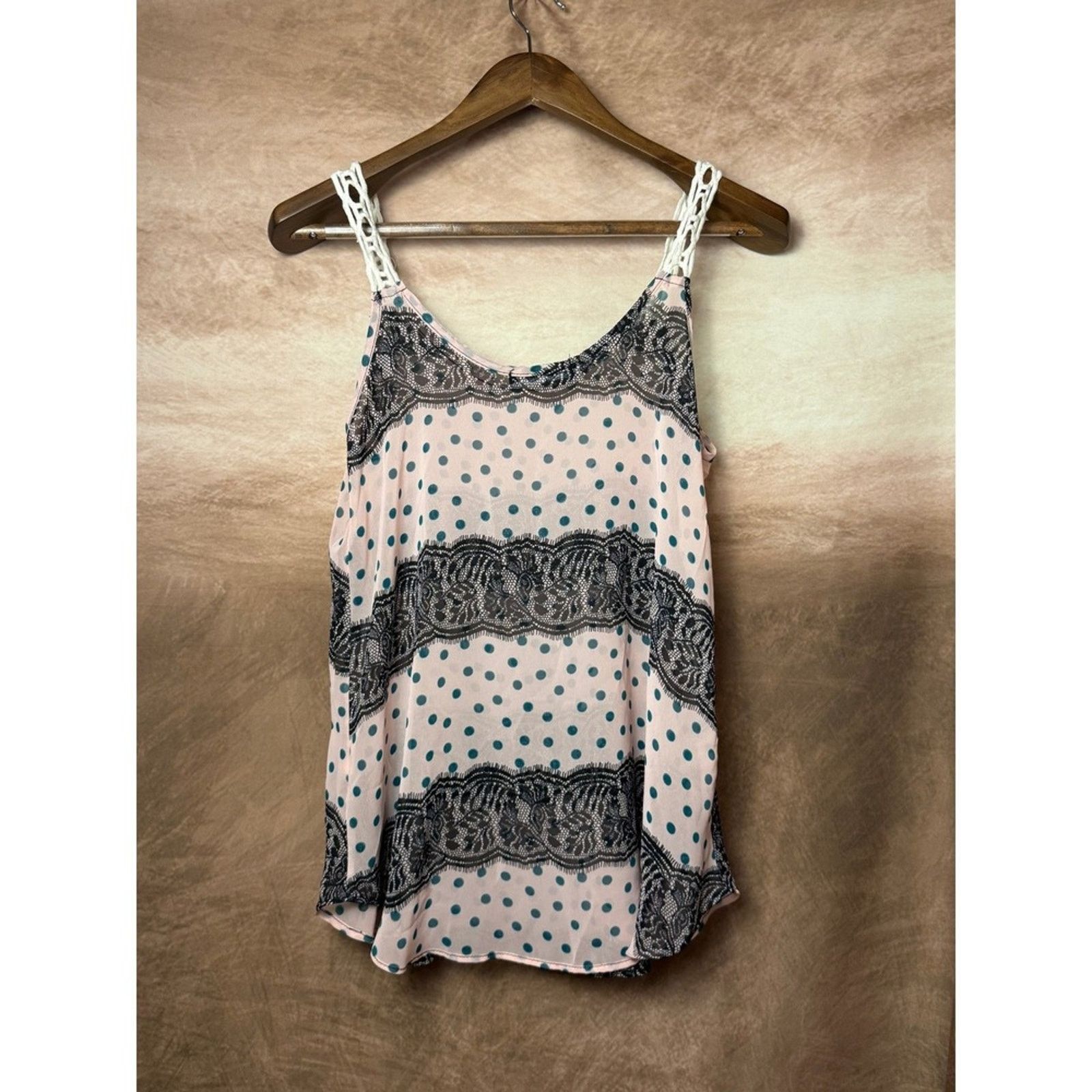 Other Orange Caramel Tank Top Pink Polka Dot Lace Trim Size S Size S / US 4 / IT 40 - 8 Thumbnail