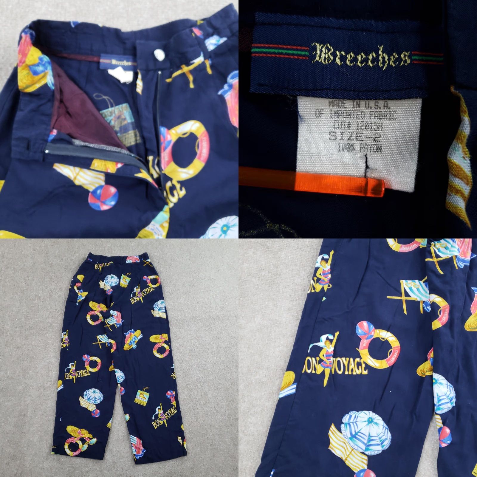 Vintage VINTAGE Breeches Pants Womens 2 Blue Bon Voyage Cruise Print High Rise Rayon 90s Size 26" / US 2 / IT 38 - 9 Thumbnail