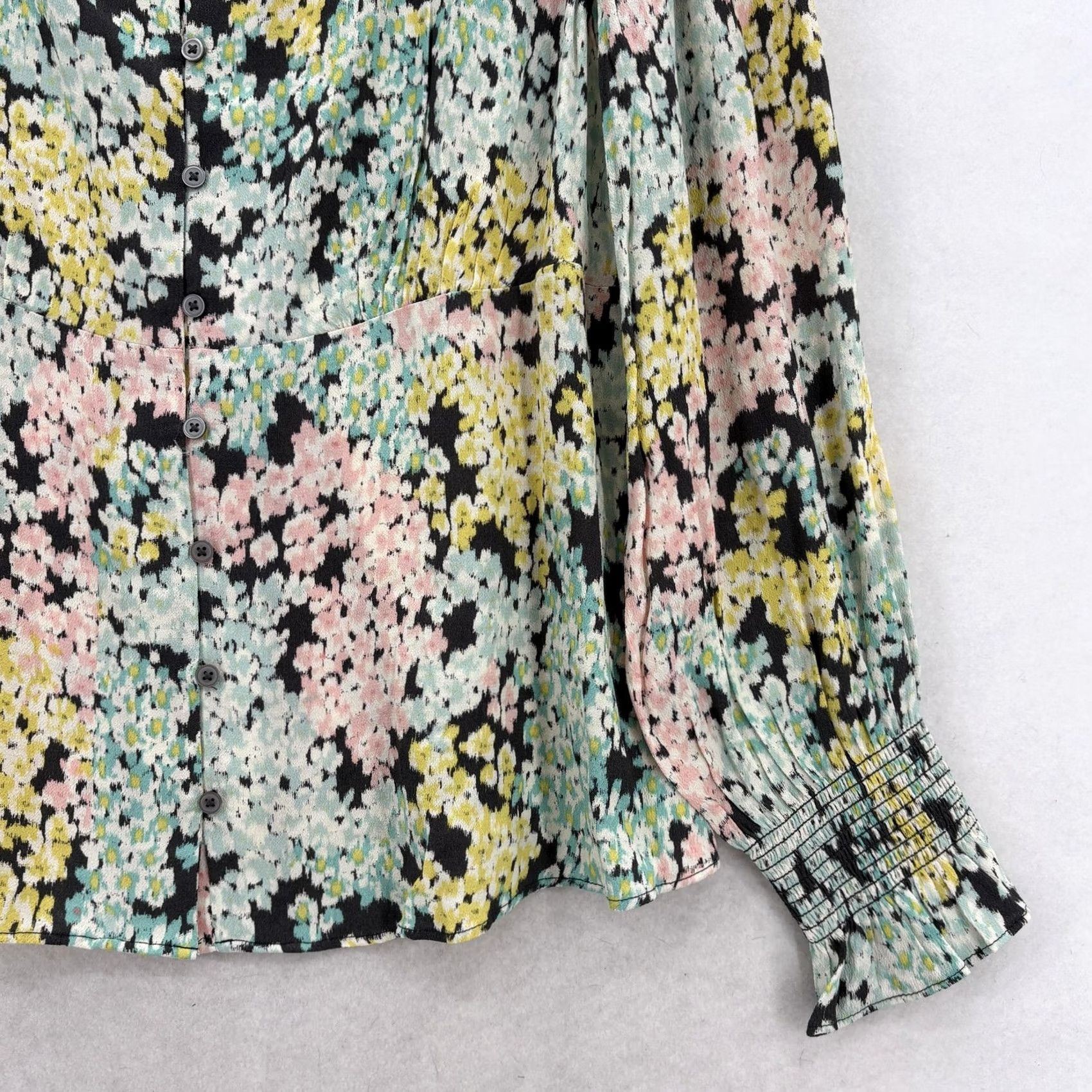 Loft Loft Womens Large Multicolor Floral Scoop Neck Button Front Long Sleeve Size L / US 10 / IT 46 - 3 Thumbnail