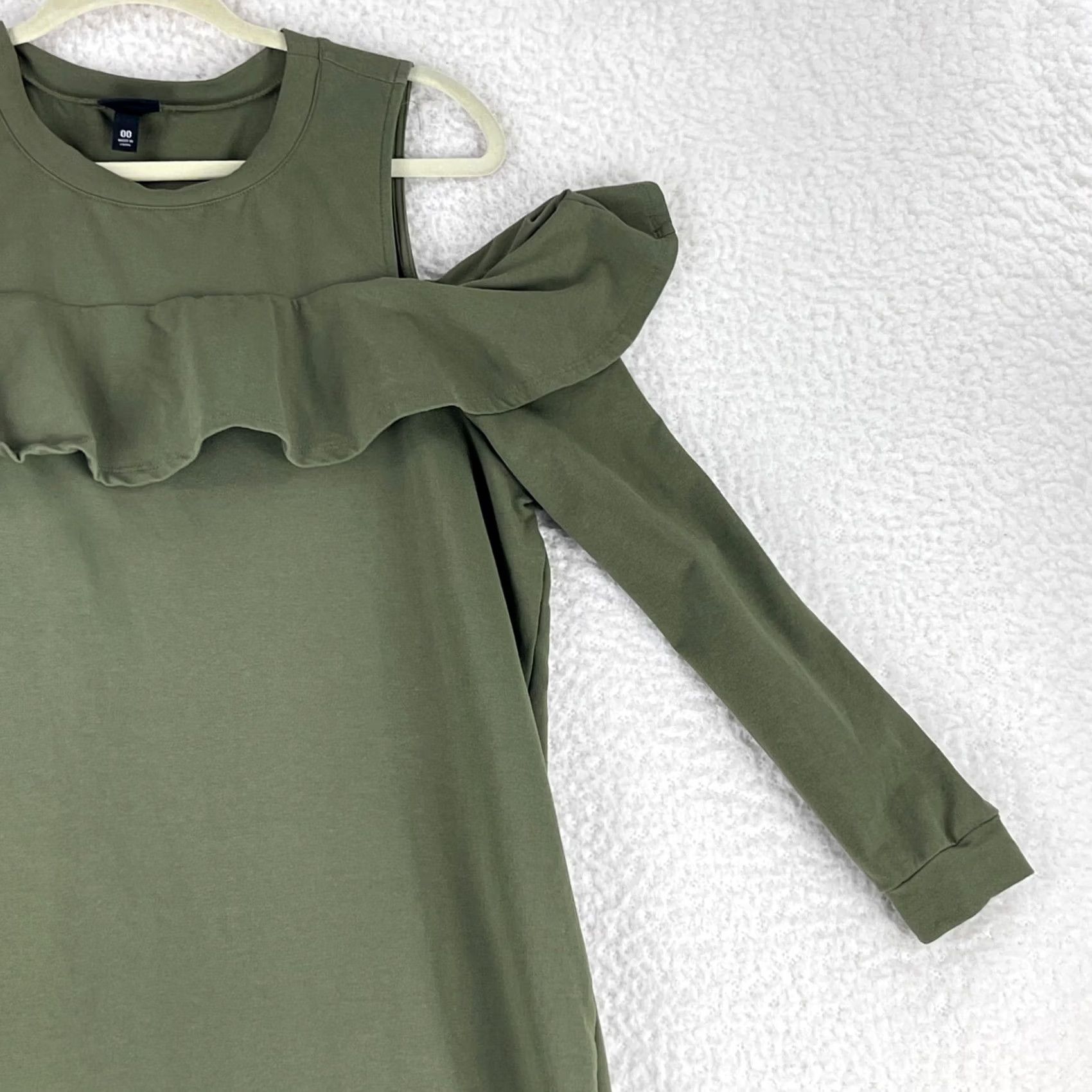 Torrid Torrid Olive Green Ruffled Knit Sweatshirt Cold Shoulder Dress Womens Size 10 Size L / US 10 / IT 46 - 3 Thumbnail