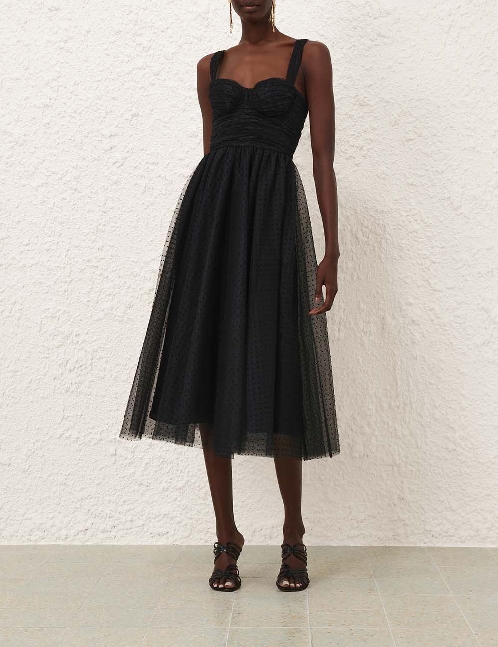 Zimmermann oc11z0825 Tulle Midi Dress in Black Size L / US 10 / IT 46 - 2 Thumbnail