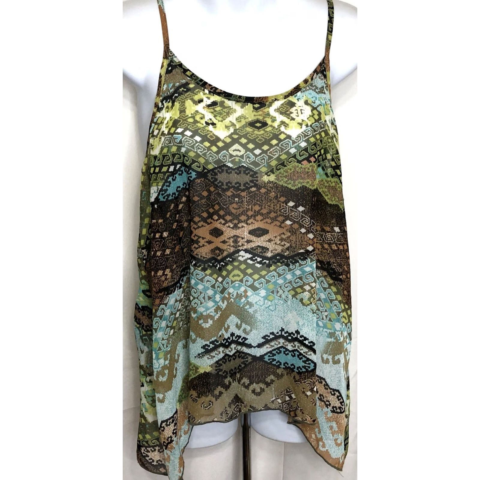 Etro Spoiled Chiffon Tank Top L Multi Tribal Strappy V-Neck Retro Glam Y2K punk Size L / US 10 / IT 46 - 2 Thumbnail