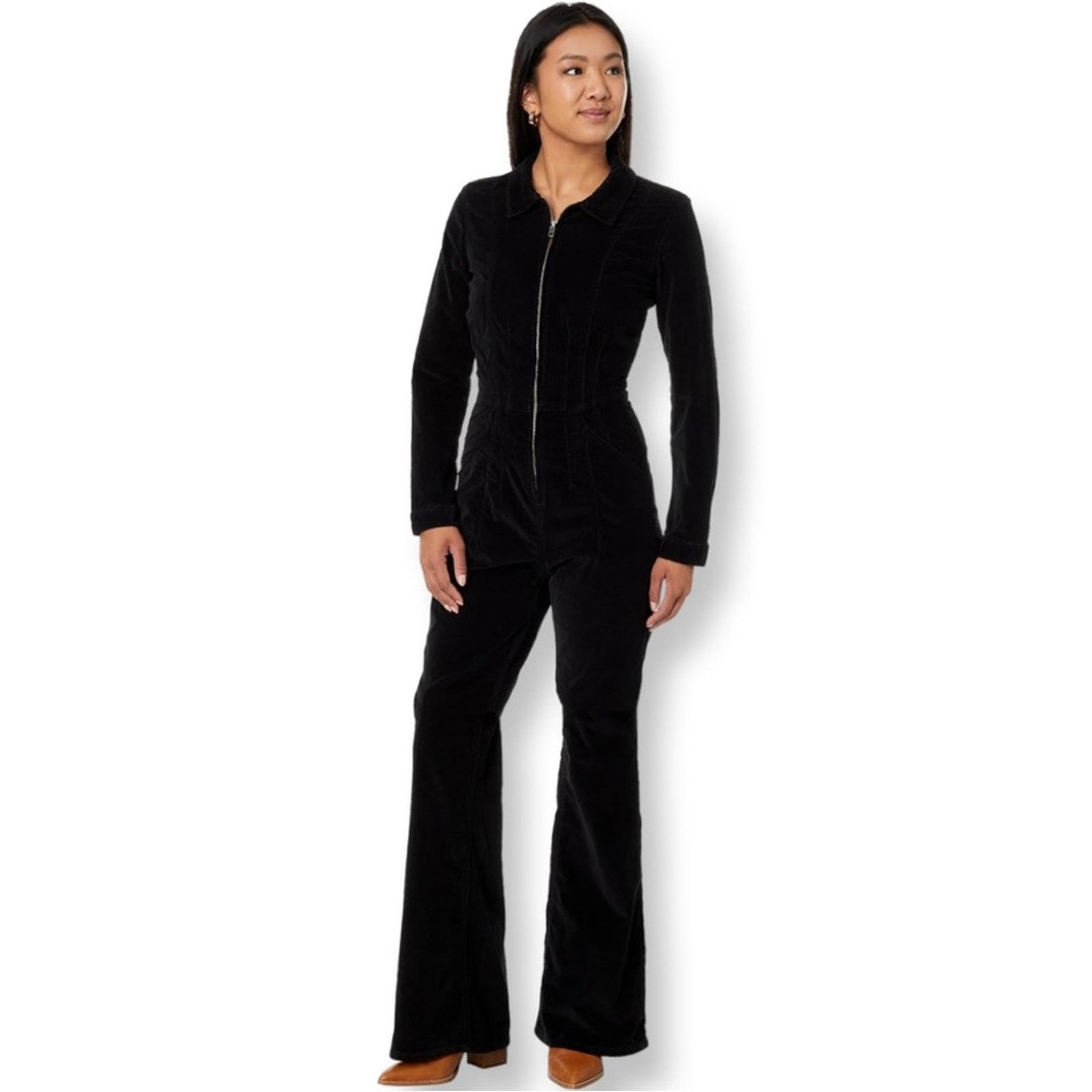 Free People NWT Free People Jayde Cord Black Flare Jumpsuit Size 29" - 1 Thumbnail