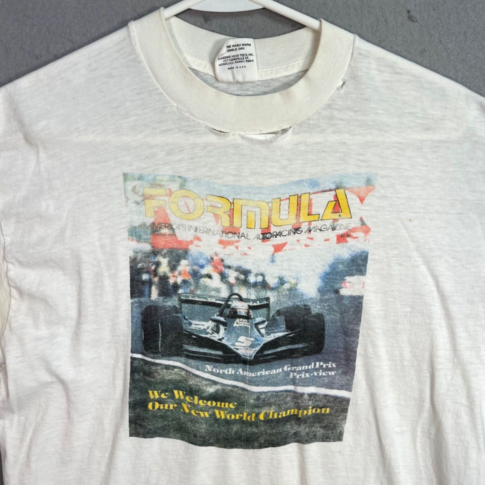 Vintage VINTAGE Diamond Head Tee's Formula 1 Racing T-Shirt Adult Mens Large White Cotton 70s 1960s 1970s Fan Shirt Mens Size US L / EU 52-54 / 3 - 4 Thumbnail