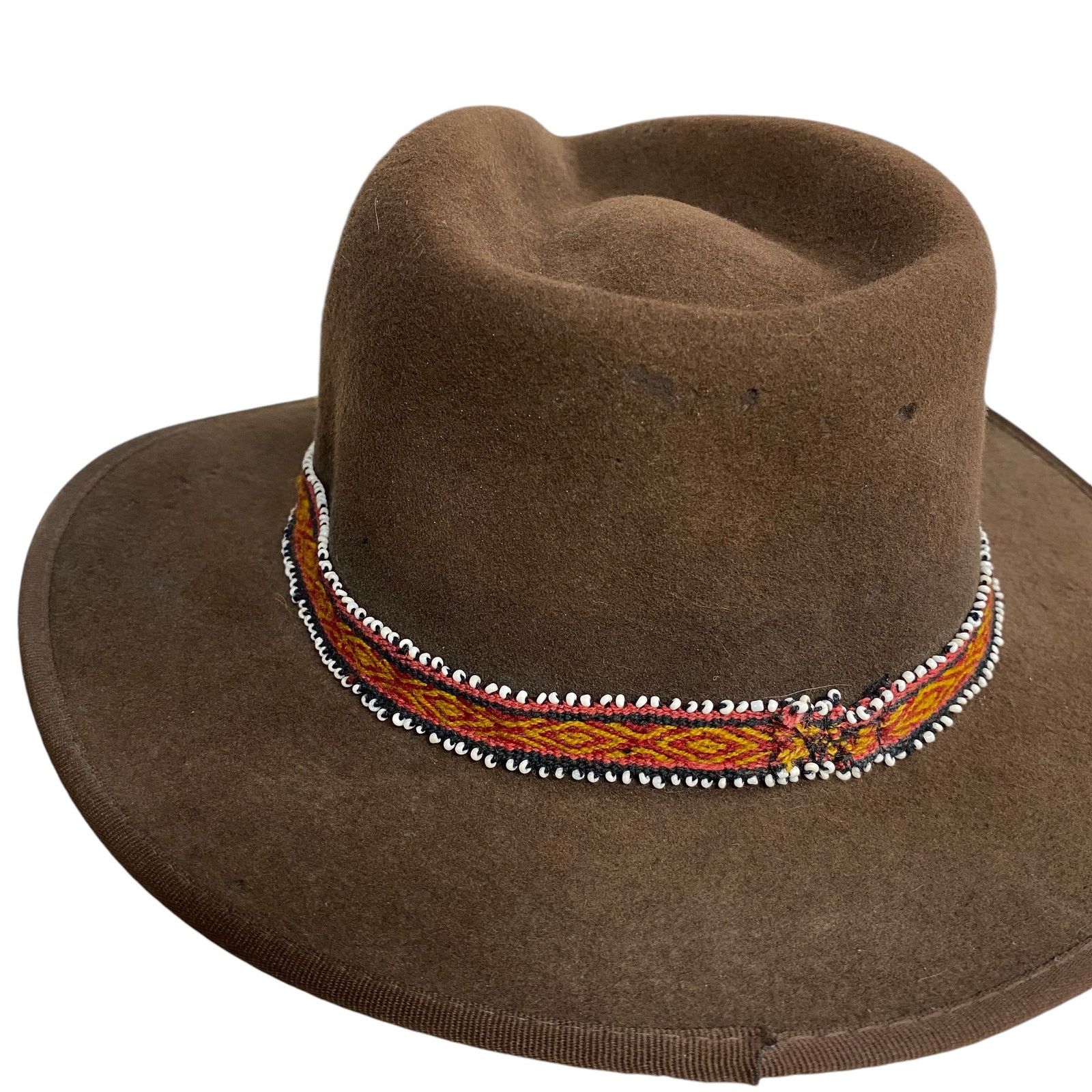 Vintage Indiana Jones Brown Wool Beaded Printed Band Fedora Hat Size ONE SIZE - 5 Thumbnail