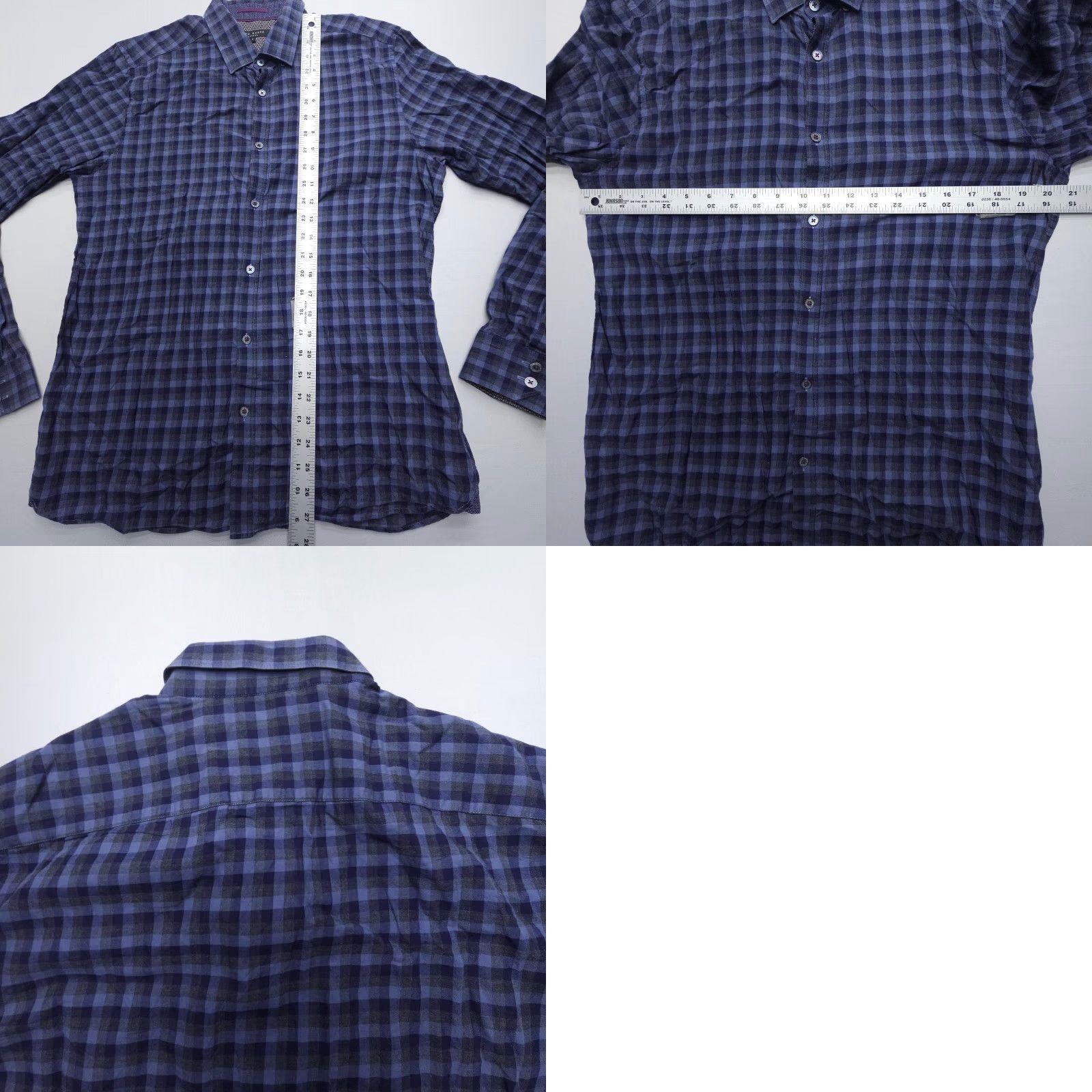 Ted Baker Ted Baker London Button-Up Shirt Mens S Blue Plaid Cotton Knit-Down Collar Casual Business Formal Preppy Size US S / EU 44-46 / 1 - 8 Thumbnail