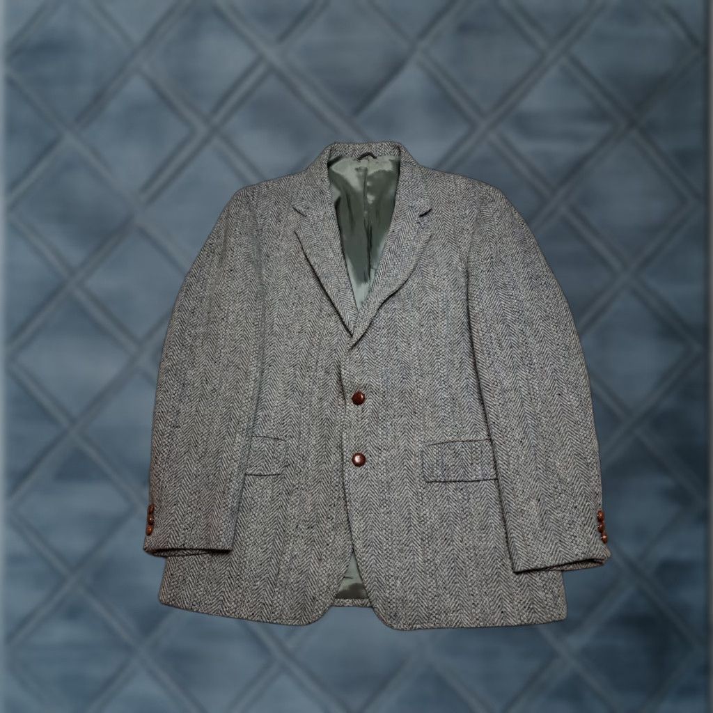 Levi's VINTAGE Levi's Strauss Blazer Jacket 40 Reg Wool Tweed Herringbone 80s Mens Notch Lapel Two-Button Single-Breasted Grey Size 40R - 1 Thumbnail