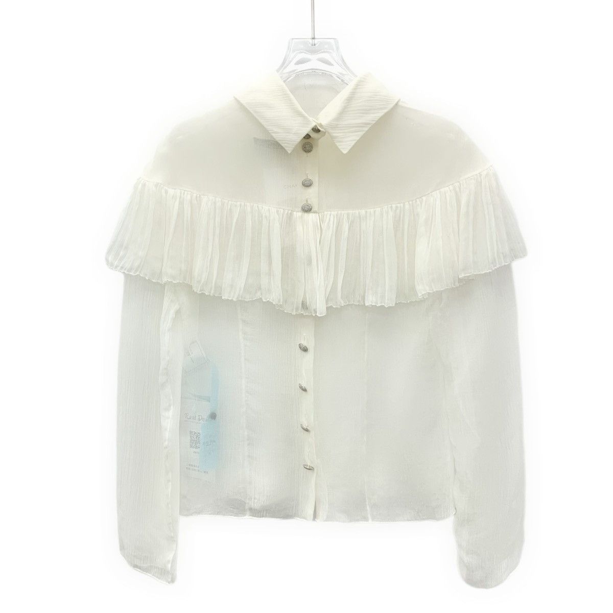 Chanel Chanel Off-white Ruffled Silk Long Sleeve Shirt K26WX Size S / US 4 / IT 40 - 2 Thumbnail