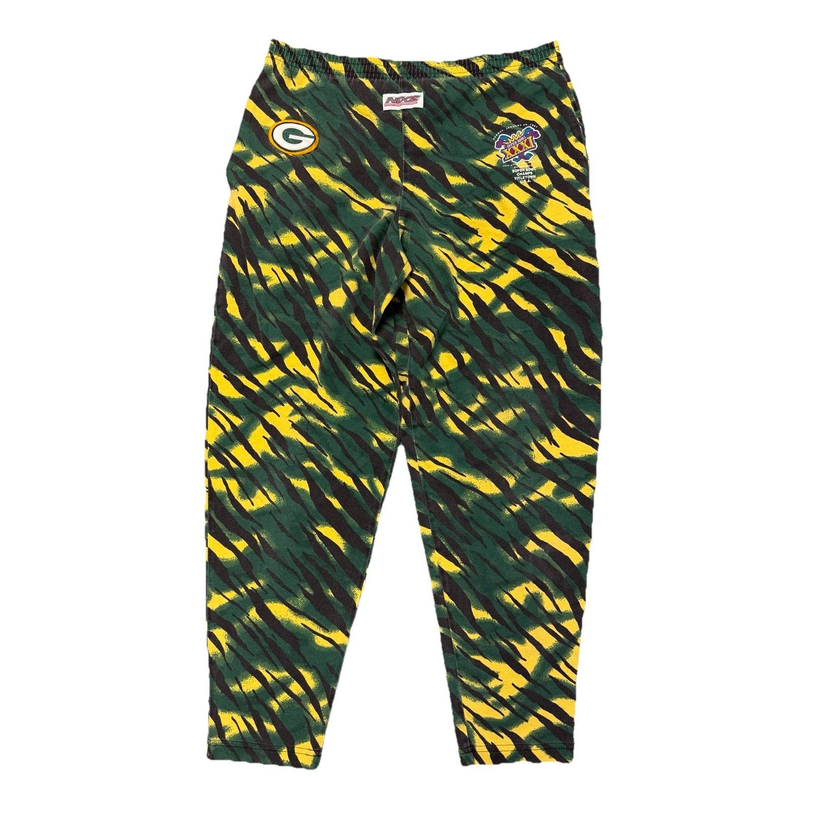 NFL × Vintage VTG 90s NIXZ Green Bay Packers Pants MC Hammer Workout Zubaz Size US 33 - 2 Thumbnail