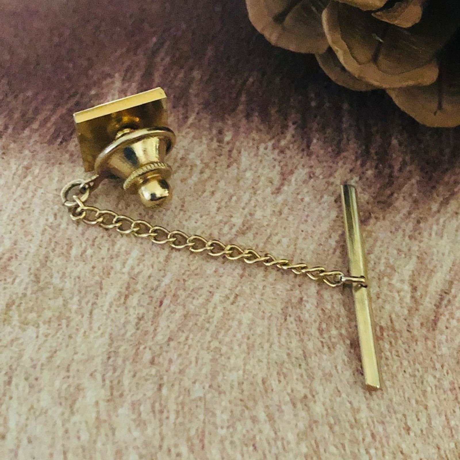 Vintage Vintage men’s Tiger eye gold tie pin with chain Size ONE SIZE - 2 Thumbnail