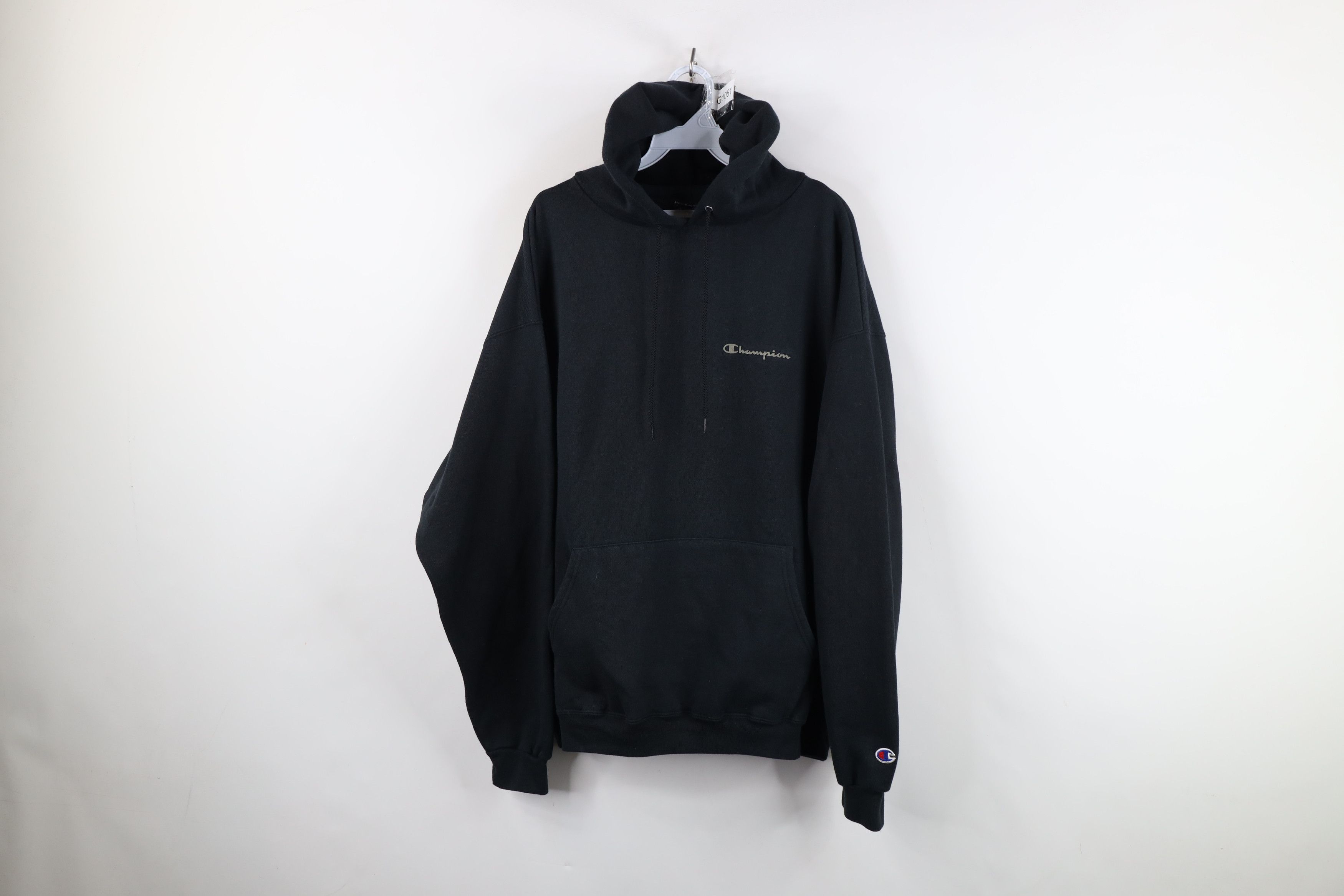 Champion Vintage 90s Champion Faded Spell Out Hoodie Sweatshirt Black Size US XL / EU 56 / 4 - 1 Thumbnail