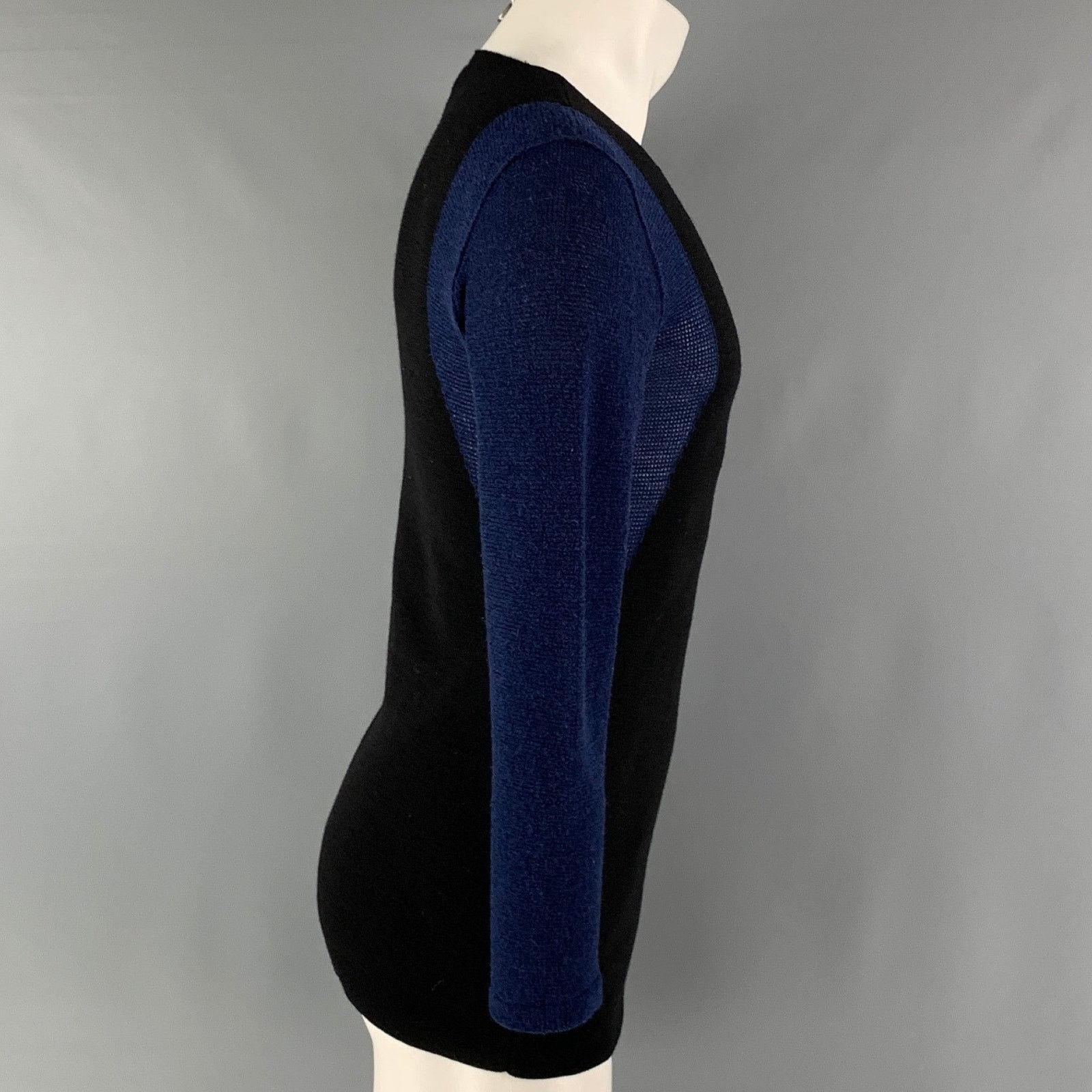 Lanvin Size M Navy Black Color Block Knitted Square Collar Pullover Size US M / EU 48-50 / 2 - 2 Thumbnail