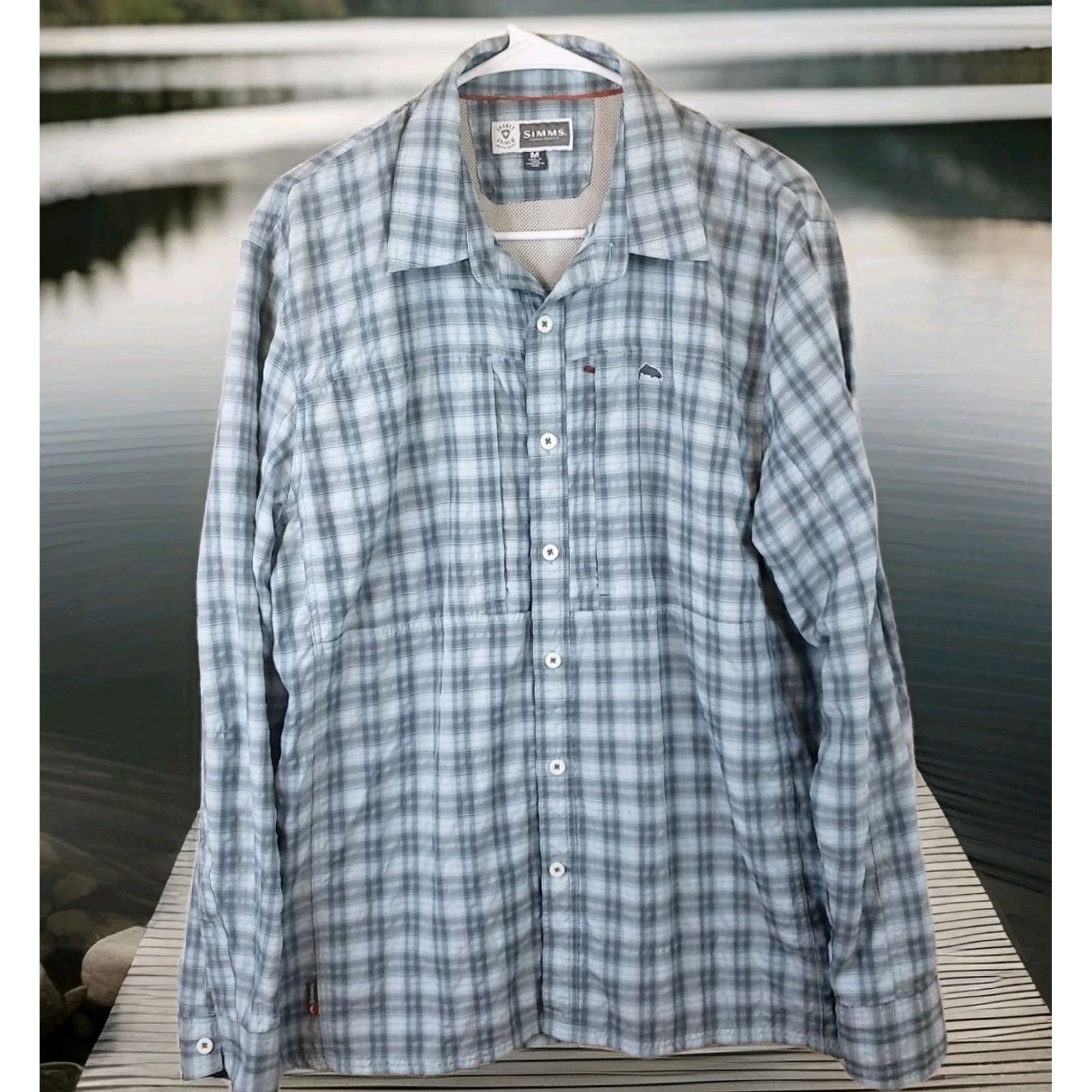 Vintage Simms Button-Up Shirt Men M Long Sleeve Blue Plaid Insect Shield Button-Up Shirt Size US M / EU 48-50 / 2 - 2 Thumbnail