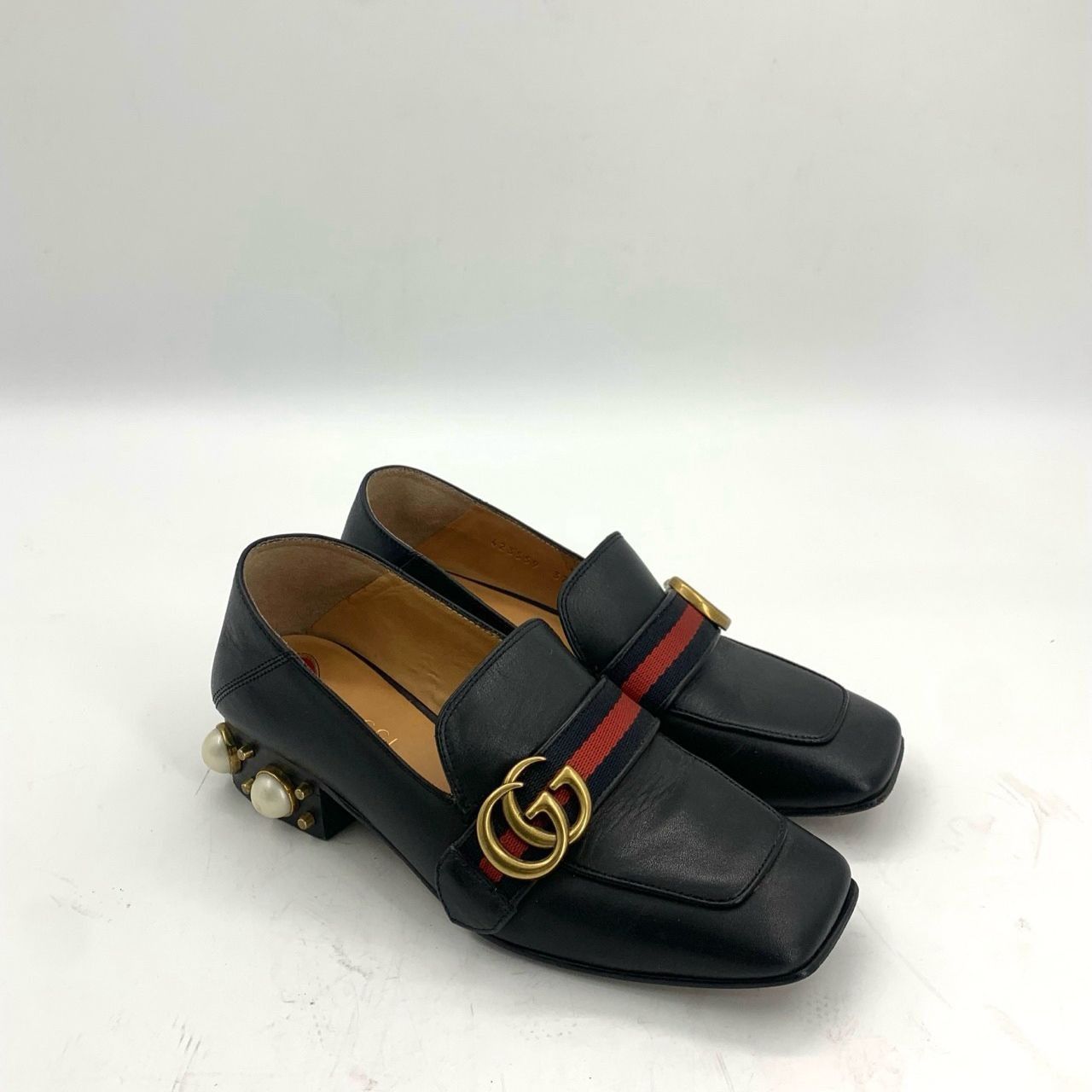 Gucci Gucci Womens Black Leather Loafers Size 37 Square Toe With P Size US 7 / IT 37 - 9 Thumbnail