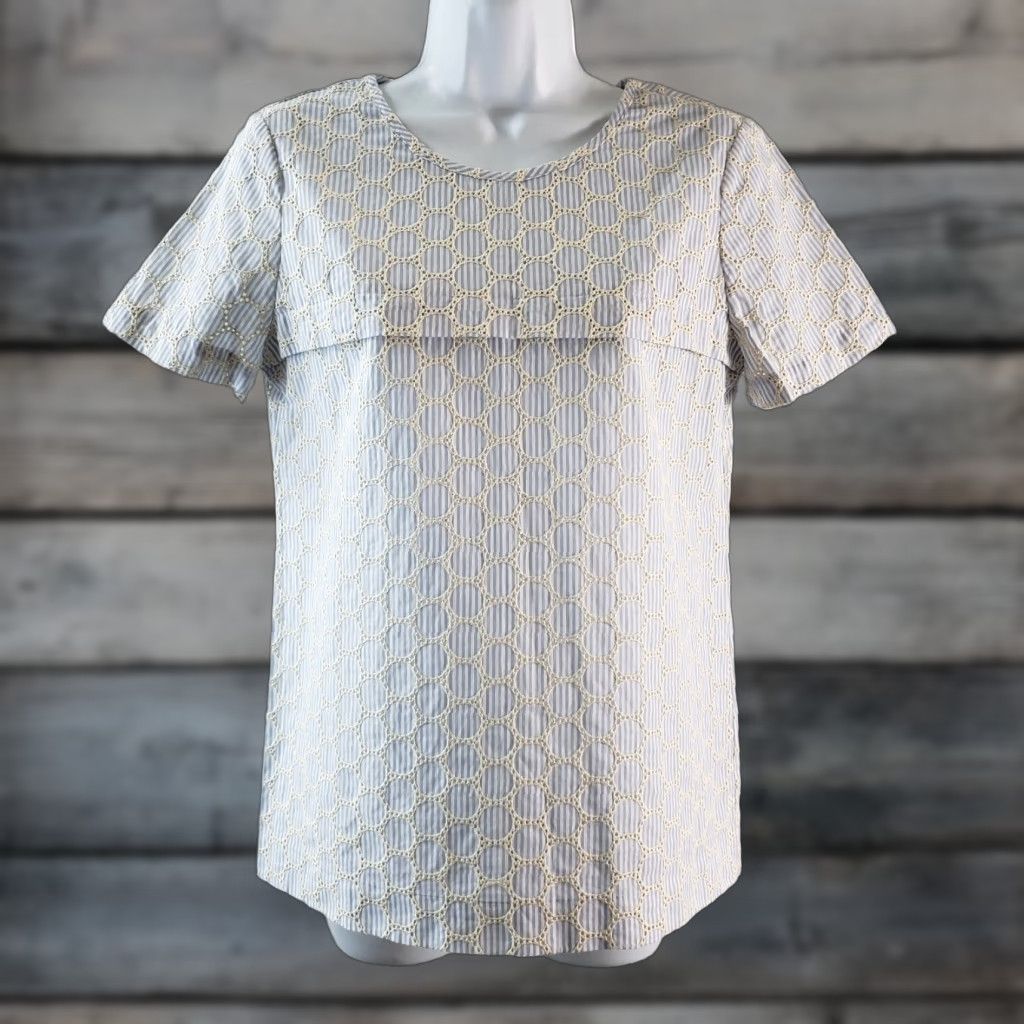 J.Crew VINTAGE J Crew Womens Top Sz 0 Blue White Striped Embroidered Short Sleeve Cotton Size XS / US 0-2 / IT 36-38 - 1 Thumbnail