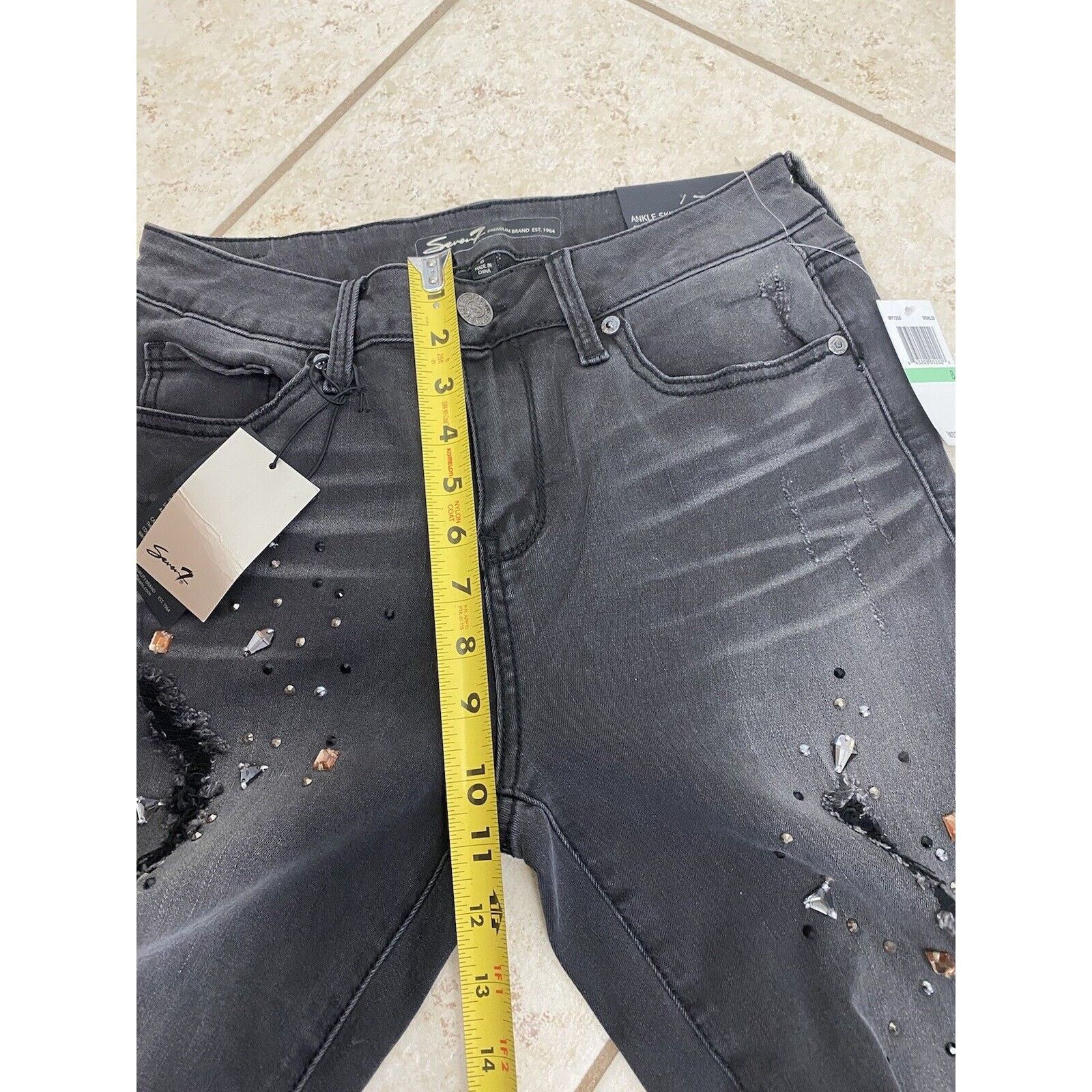 Seven 7 NWT Seven7 Jeans 8 Mid-Rise Skinny Rhinestones Stretch Size 30" / US 8 / IT 44 - 11 Thumbnail
