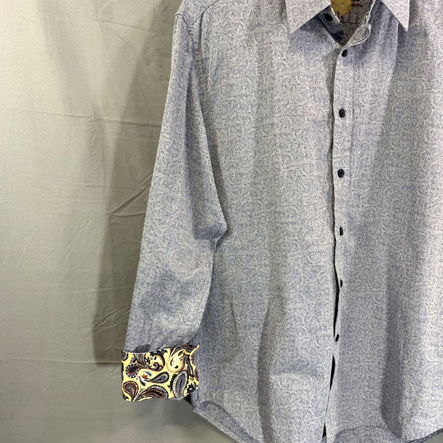 Robert Graham Robert Graham Shirt Mens L Blue Paisley Long Sleeve Button Up Dress Cotton Size 42R - 7 Thumbnail