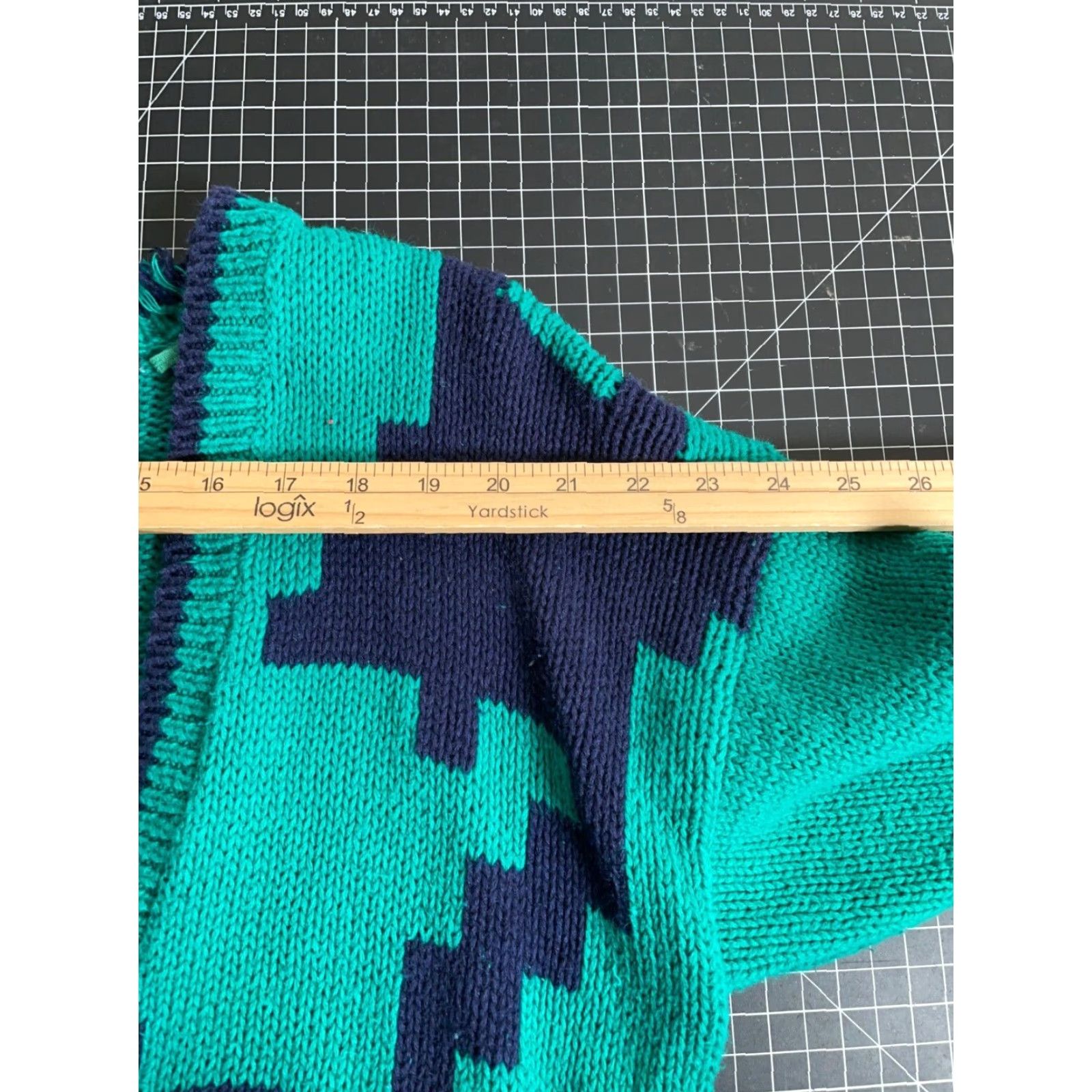 Vintage Vintage 90s Geometric Pattern Cotton Chunky Knit Cardigan Women's Medium Green Blue Hipster Retro Size M / US 6-8 / IT 42-44 - 7 Thumbnail