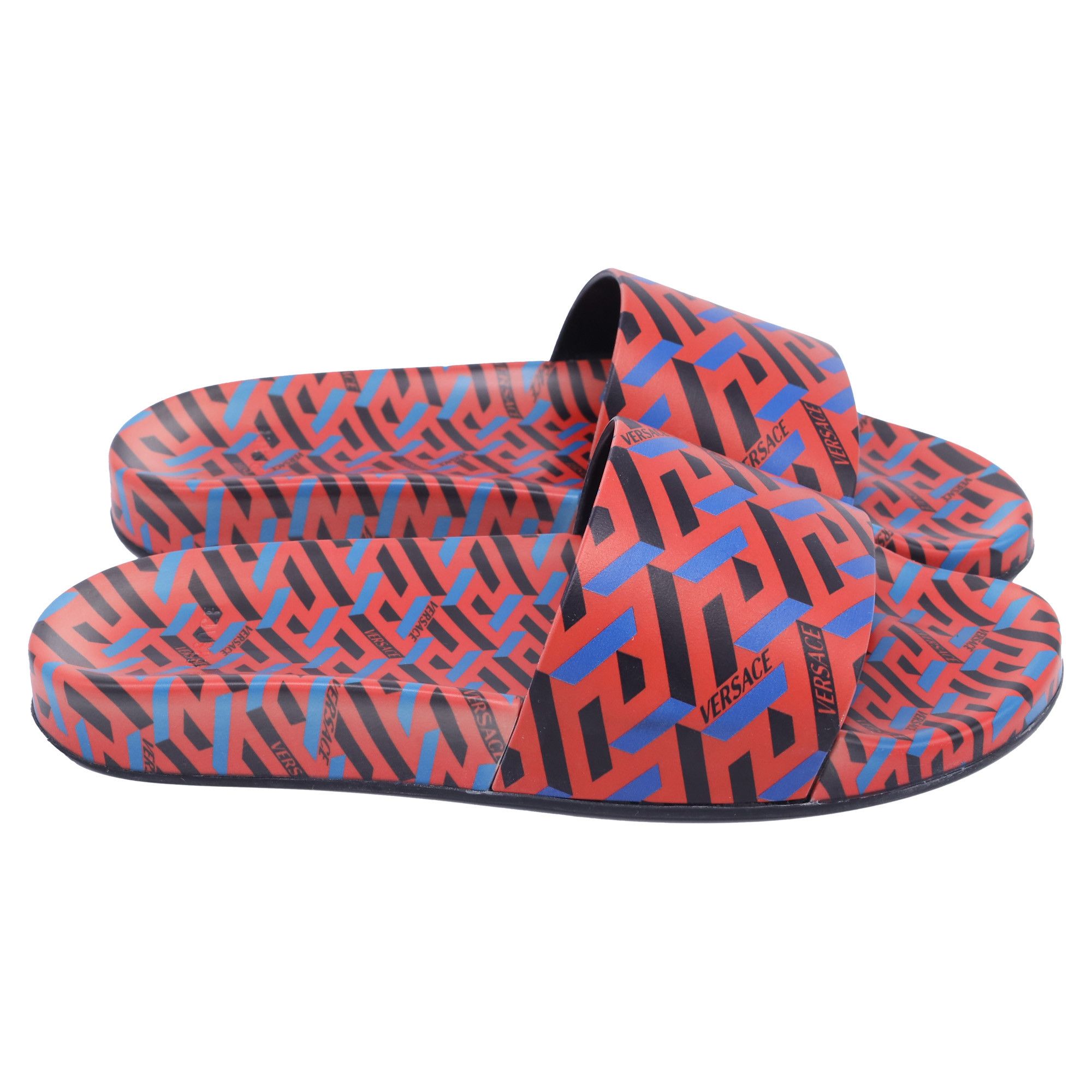 Versace Versace La Greca Print Slide Sandals in Multicolor Polyureth Size US 7.5 / IT 37.5 - 1 Thumbnail
