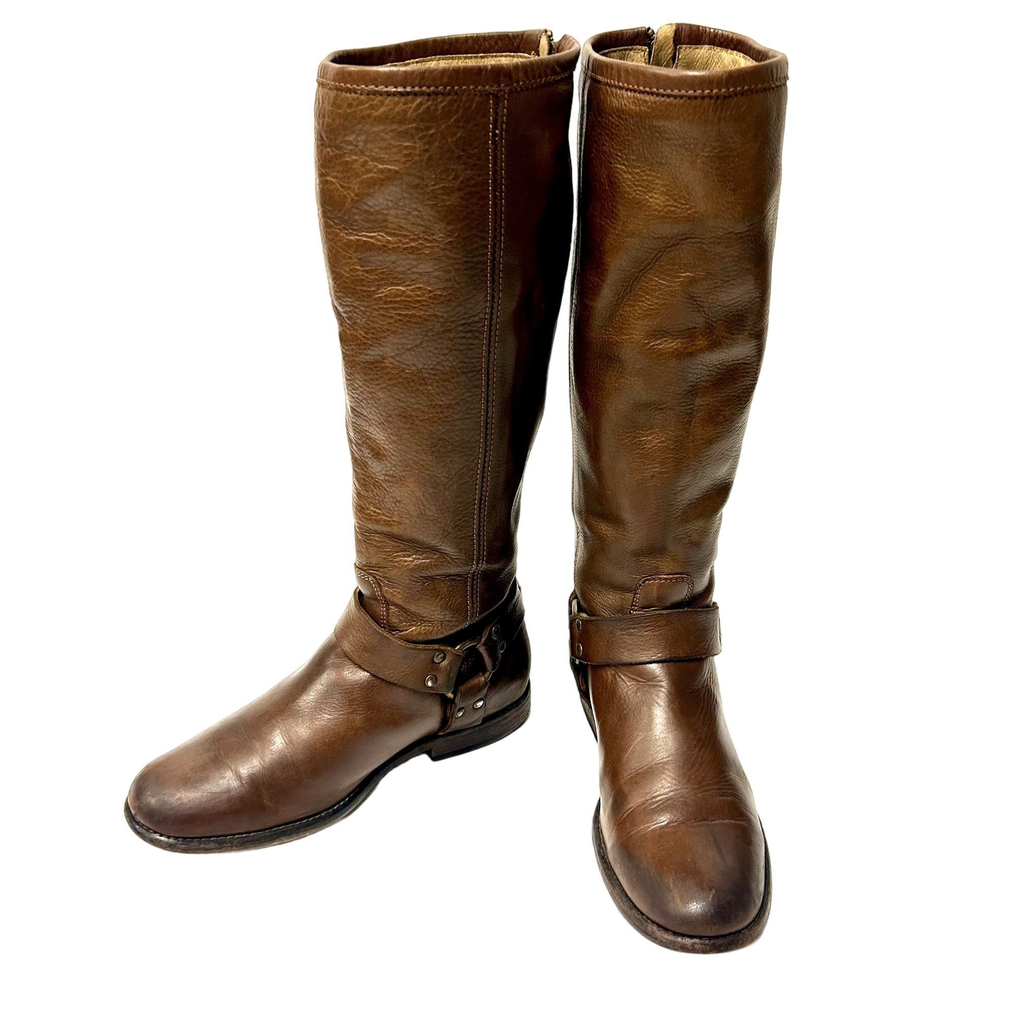 Frye Vtg Frye Brown Leather TALL Cowboy Western Full Zip Boots Size US 7 / IT 37 - 8 Thumbnail