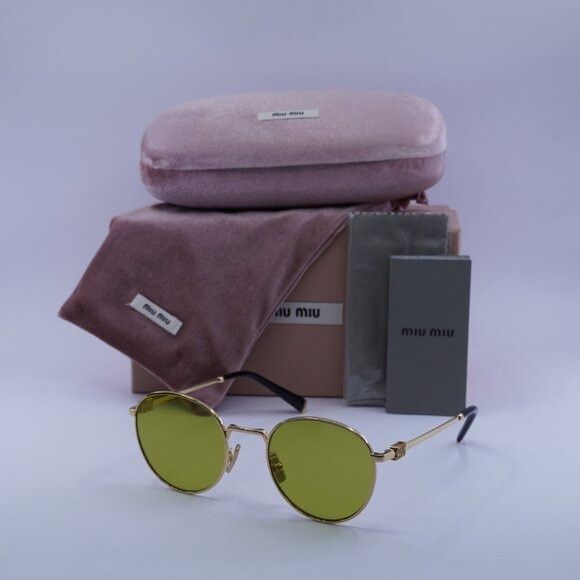 Miu Miu Miu Miu MU55ZS 5AK07O Sunglasses Gold Round Frame Size ONE SIZE - 10 Thumbnail