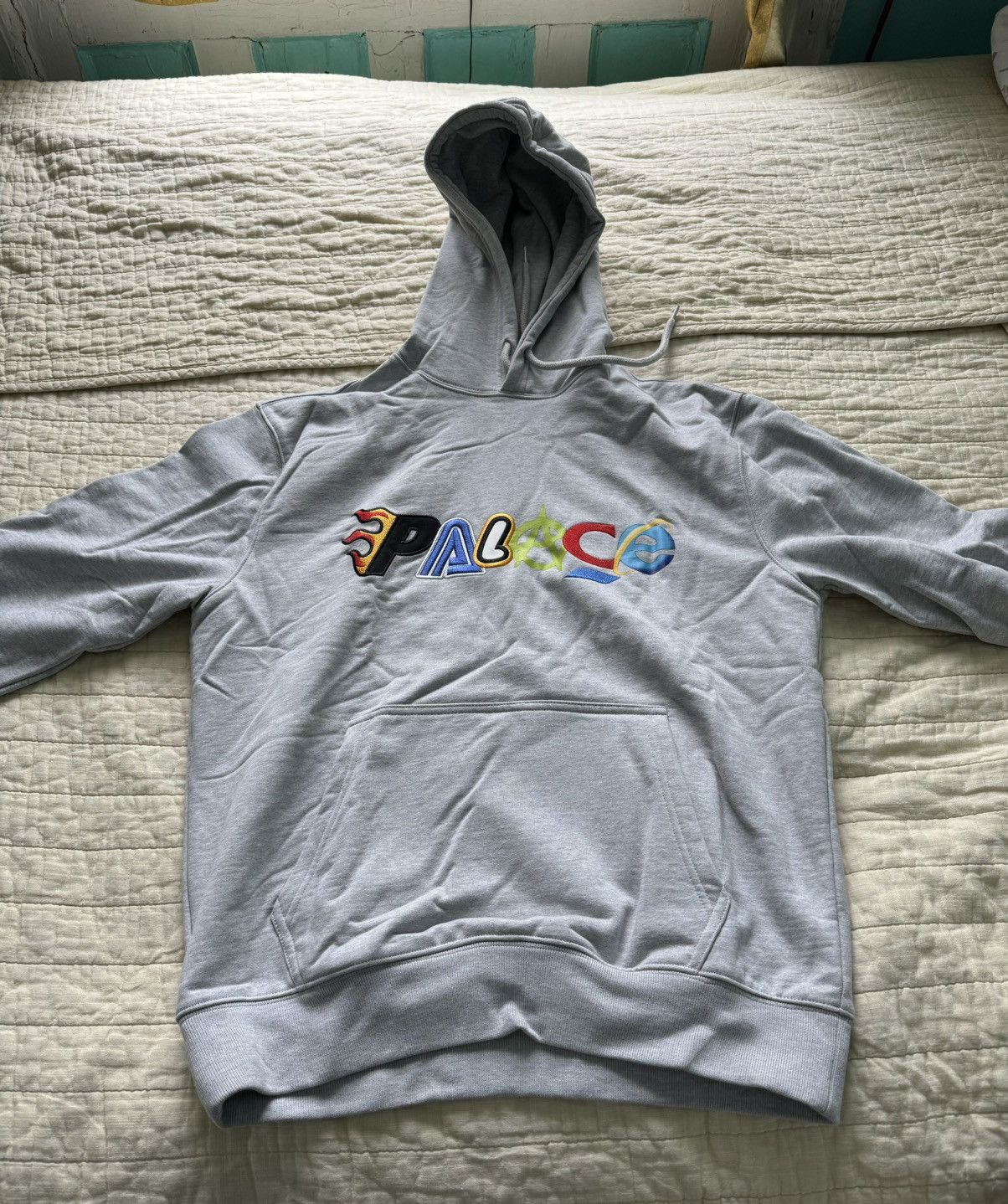 image of Palace Multi Hooded Sweatshirt Grey Marl Ss21 Send Offers, Men's (Size Medium)