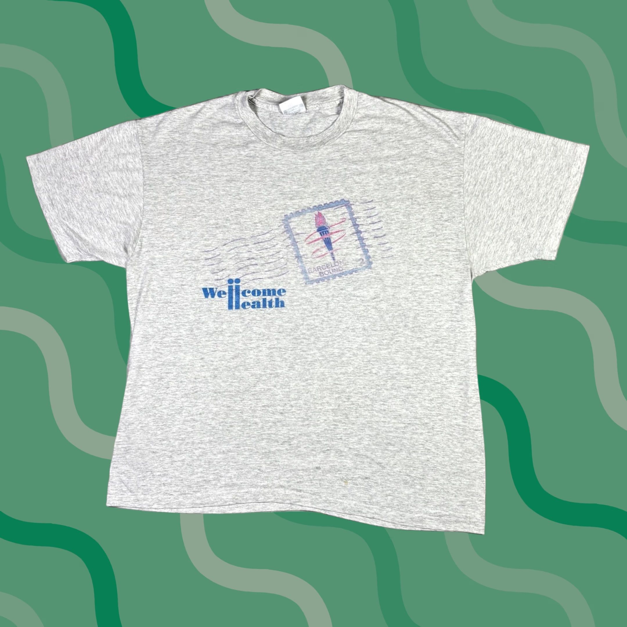 Hanes VINTAGE Hanes US Postal Stamp Art T Shirt Gray 80s Graphic Print Crew Neck Short Sleeve XL Mens Size US XL / EU 56 / 4 - 1 Thumbnail