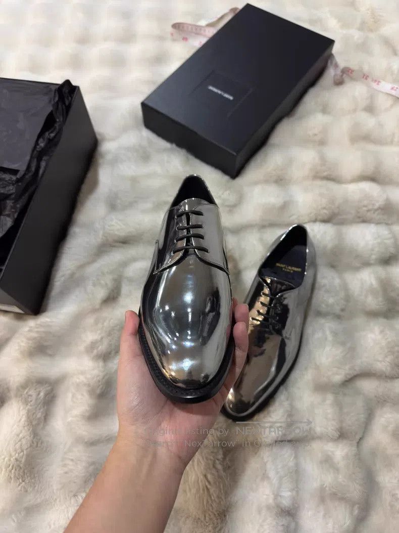 Saint Laurent Paris Saint Laurent Paris Metallic Silver Leather Shoes Size US 8 / EU 41 - 4 Thumbnail
