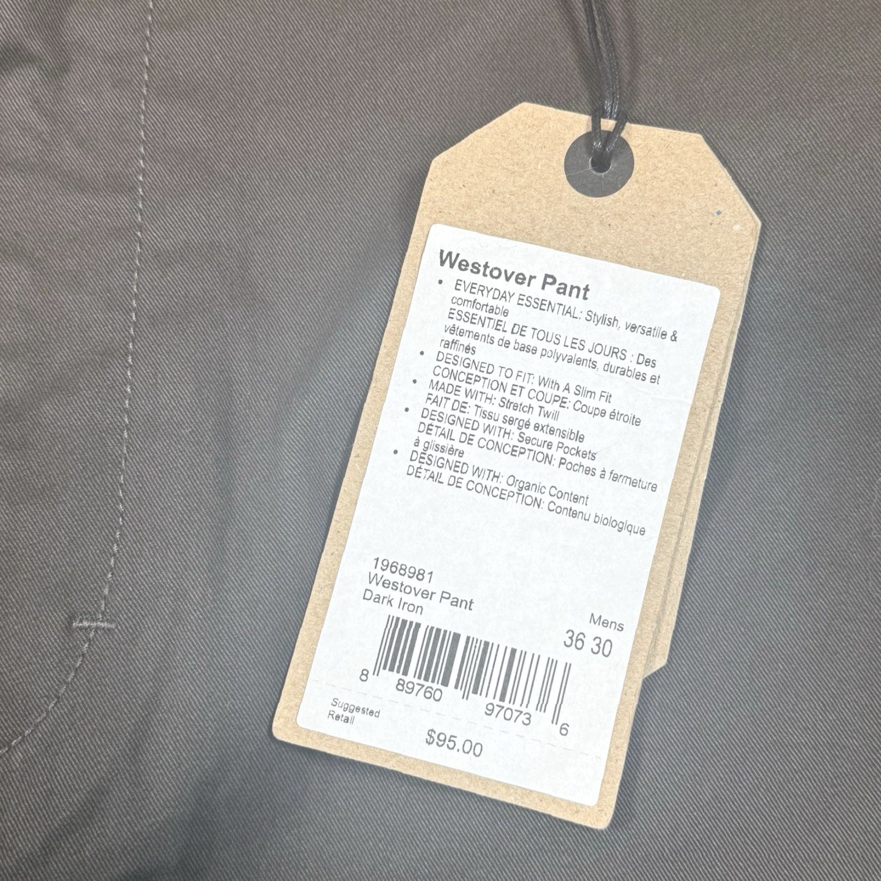 Prana NWT prAna Westover Pants Mens 36x30 Tapered Leg Dark Iron Gray Chino Size 36 Regular Mens Gender: Mens Size US 36 / EU 52 - 3 Thumbnail