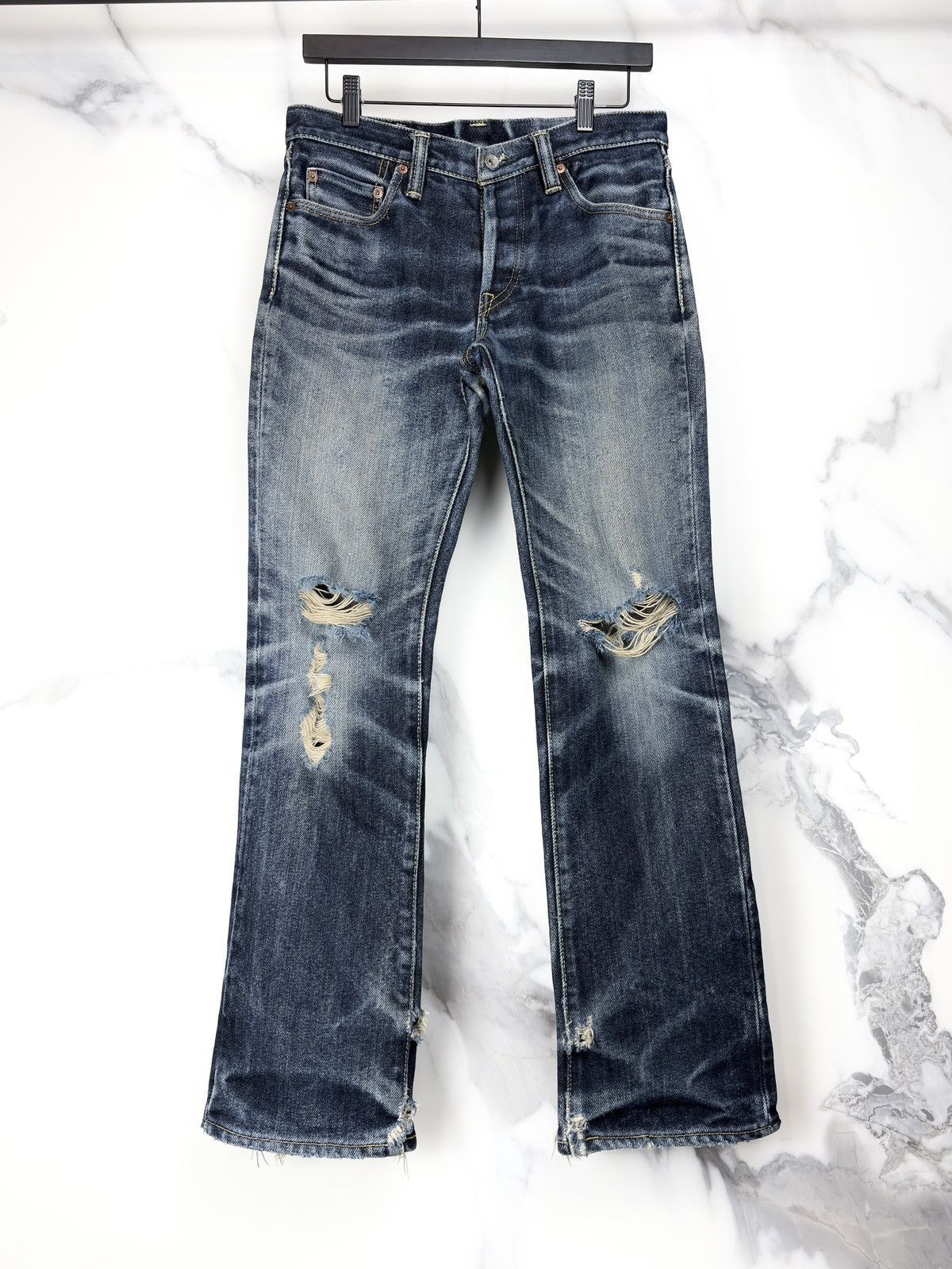 Iron Heart Faded 21 Oz Bootcut 461S Denim Jeans Thrashed
