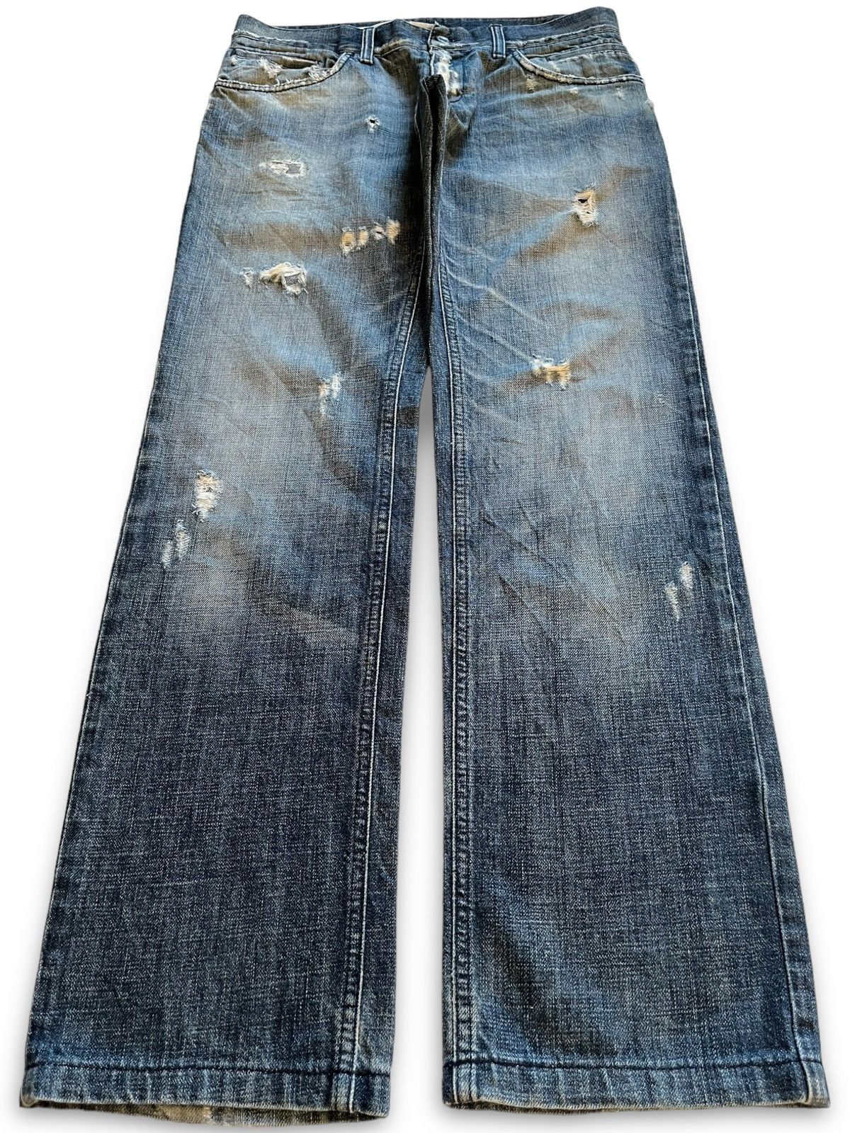 image of Distressed Denim x Dolce Gabbana Vintage Dolce Gabbana Faded Blue Wash Distressed Loose Jeans (Size