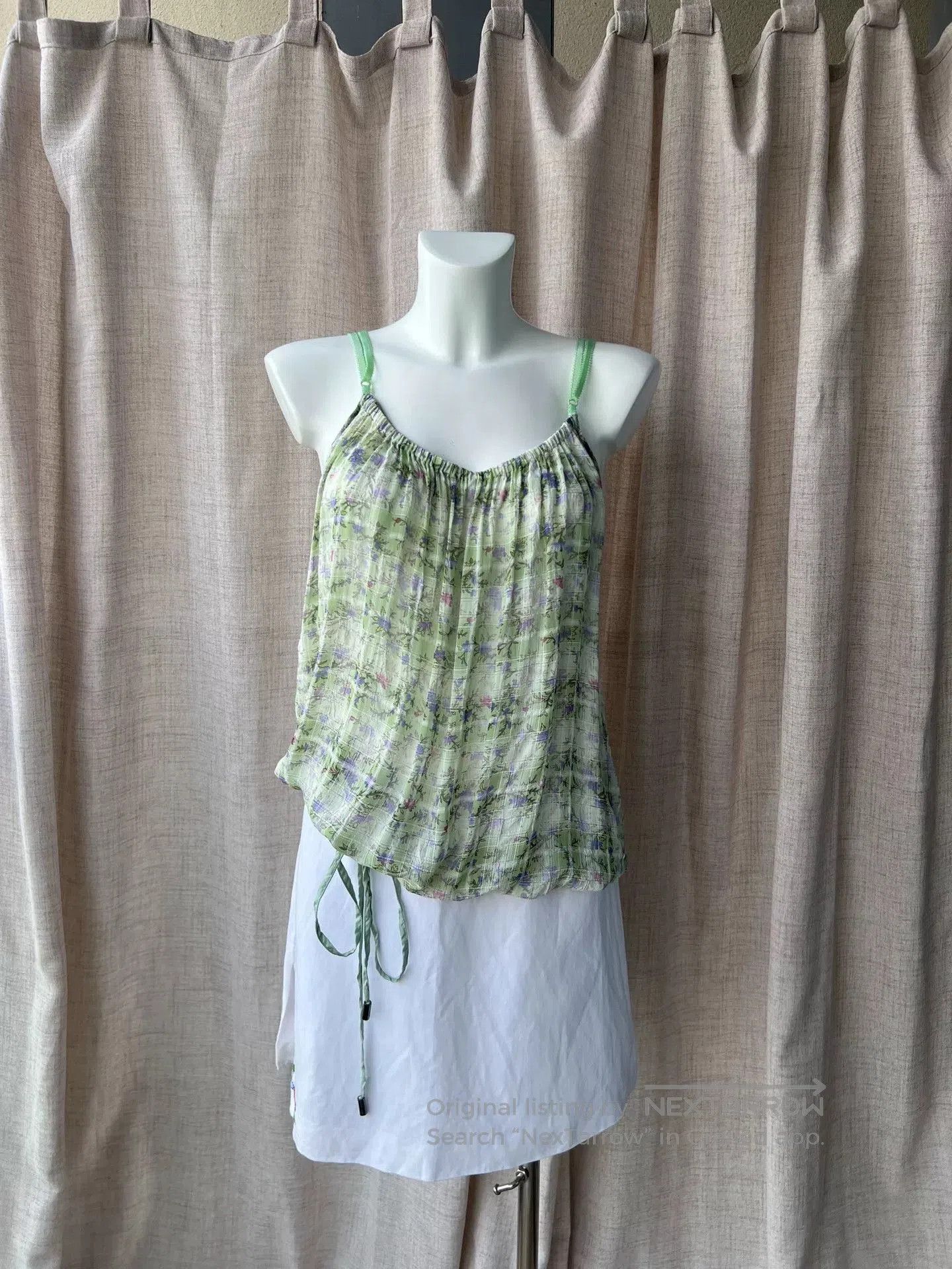 John Galliano GALLIANO Light Green Plaid Floral Camisole. Size M / US 6-8 / IT 42-44 - 1 Thumbnail