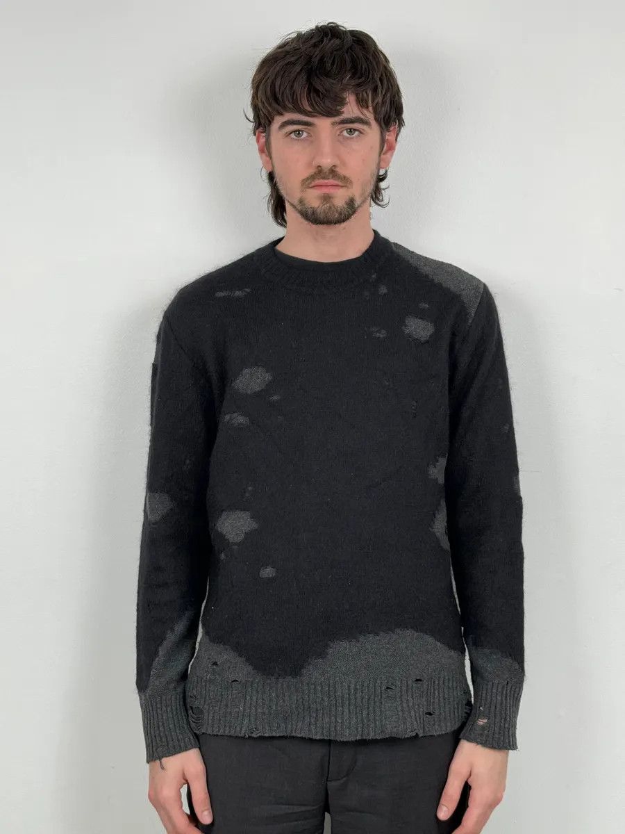 Diesel 2000s Diesel Spiderweb Destroyed Grey Wool Sweater Size US M / EU 48-50 / 2 - 2 Thumbnail