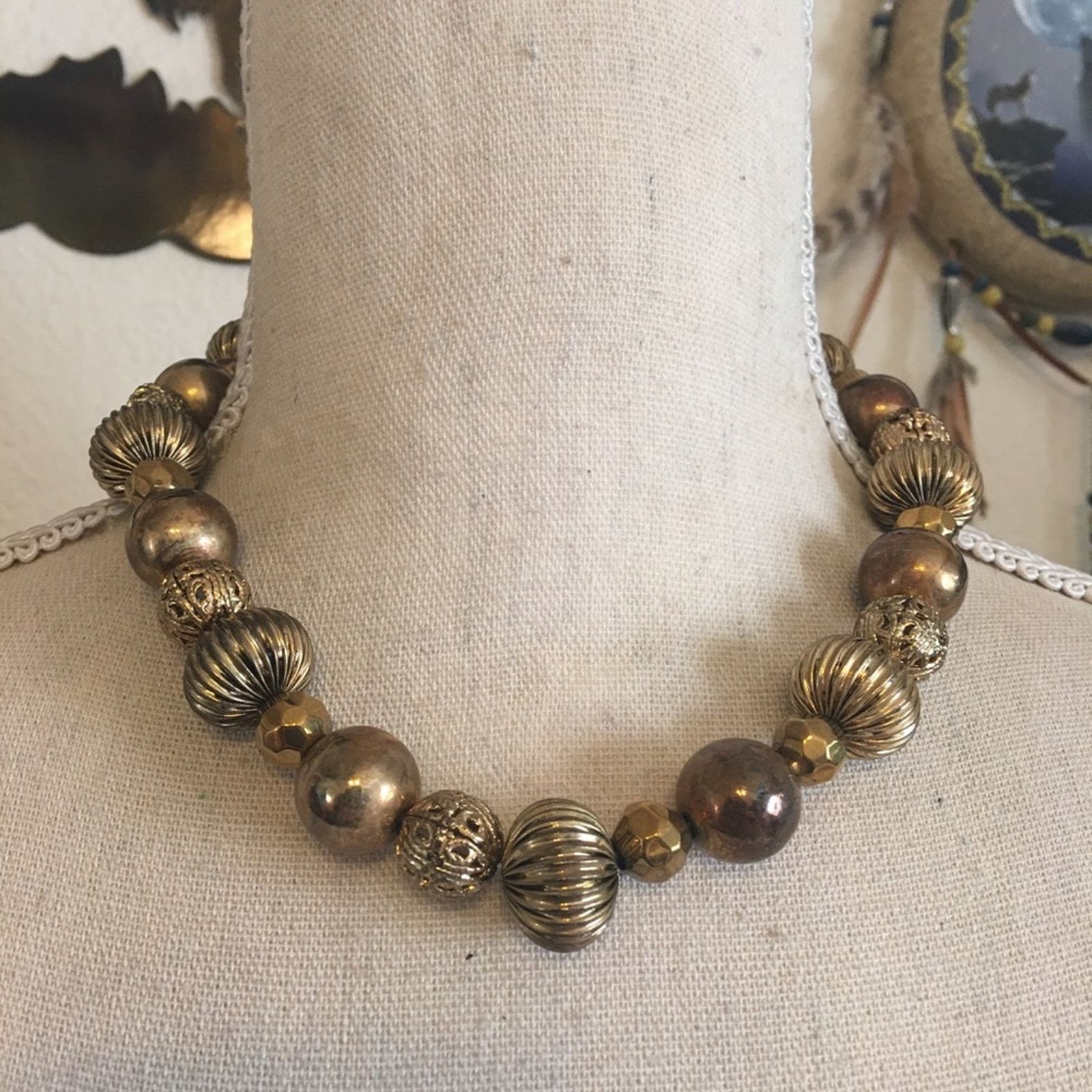 Jewelry Antique gold tone filigree bead choker necklace Size ONE SIZE - 1 Thumbnail