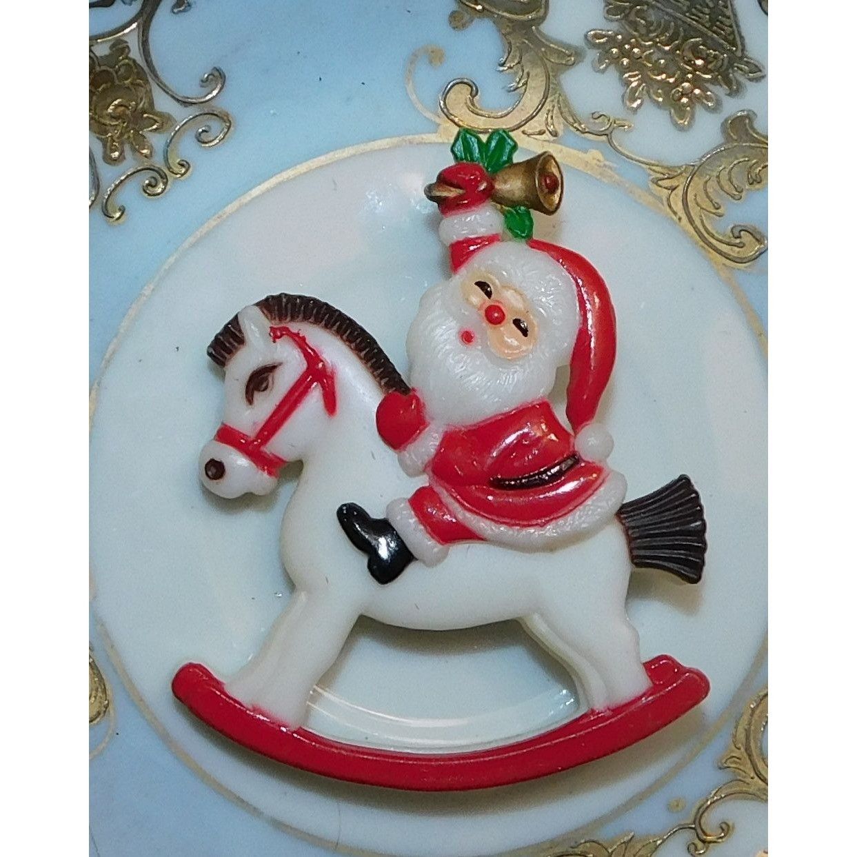 Other Vintage 70s Moving Santa Rocking Horse Brooch Size ONE SIZE - 2 Thumbnail