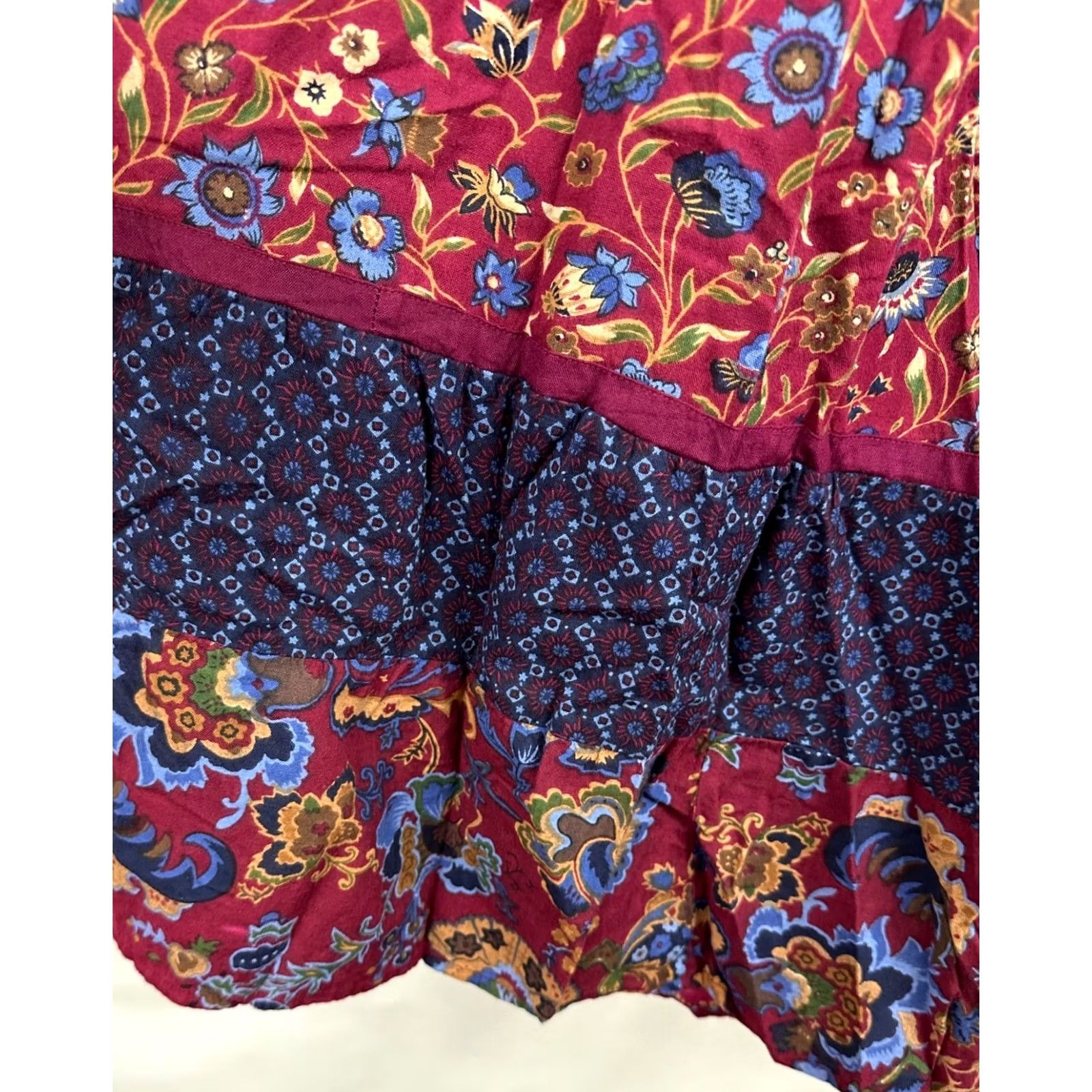 Vintage VINTAGE Sun River Skirt Womens M Maxi Red Floral 90s Bohemian Western Elastic Waist Long Size 32" / US 10 / IT 46 - 4 Thumbnail