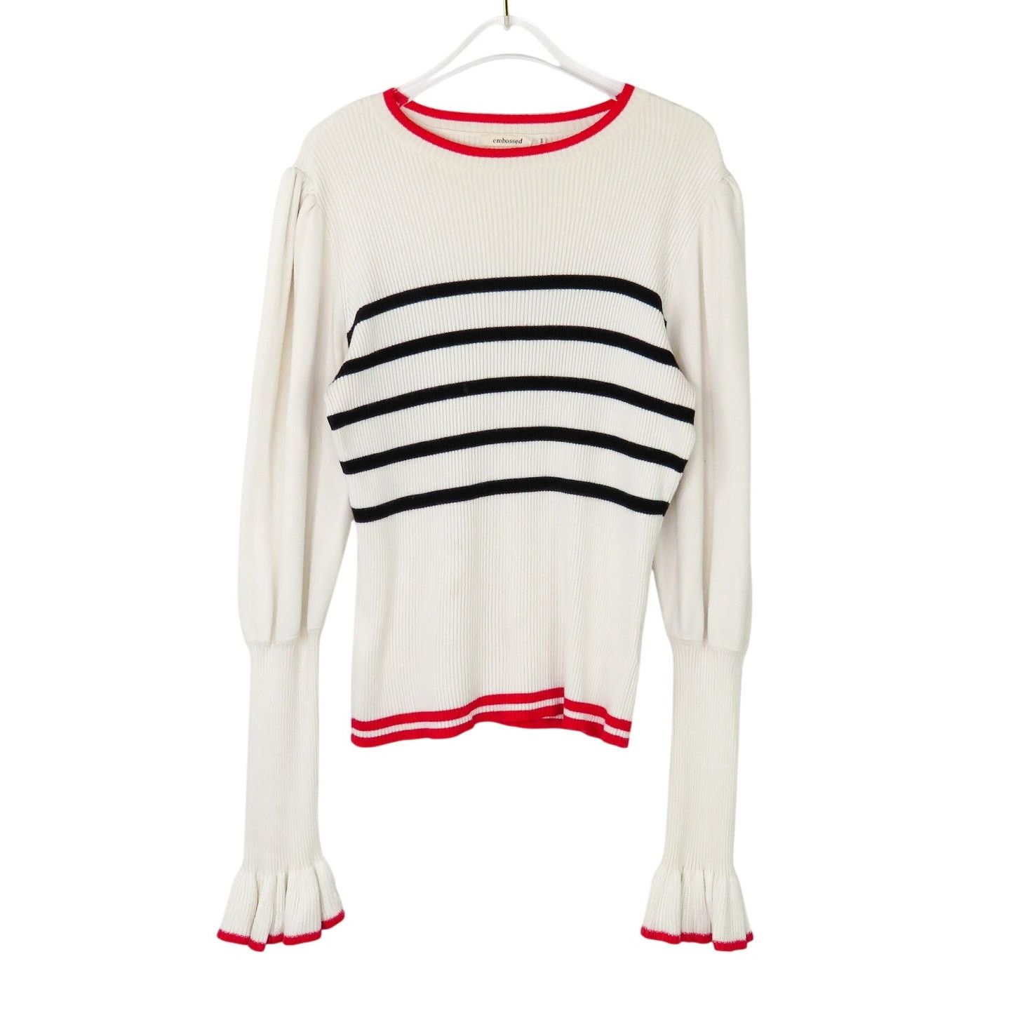 Other Embossed Cream Striped Sweater Classic Knit Medium Preppy Size M / US 6-8 / IT 42-44 - 2 Thumbnail
