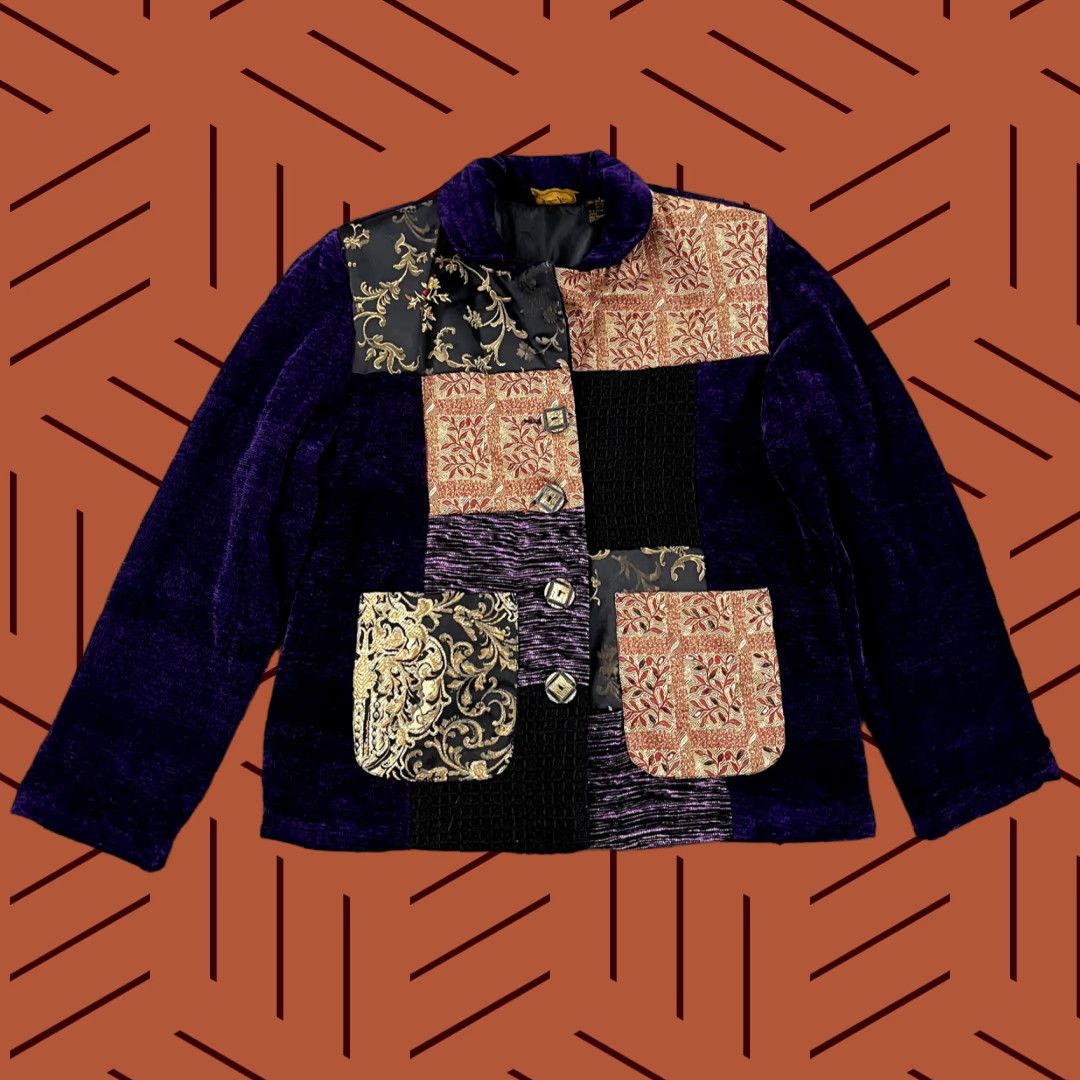 Vintage JULIA KIM Jacket Womens L Mult i Wearable Art Embroidered Tapestry Blazer Kim Purple Geometric Blazer Mens? Size L / US 10 / IT 46 - 1 Thumbnail
