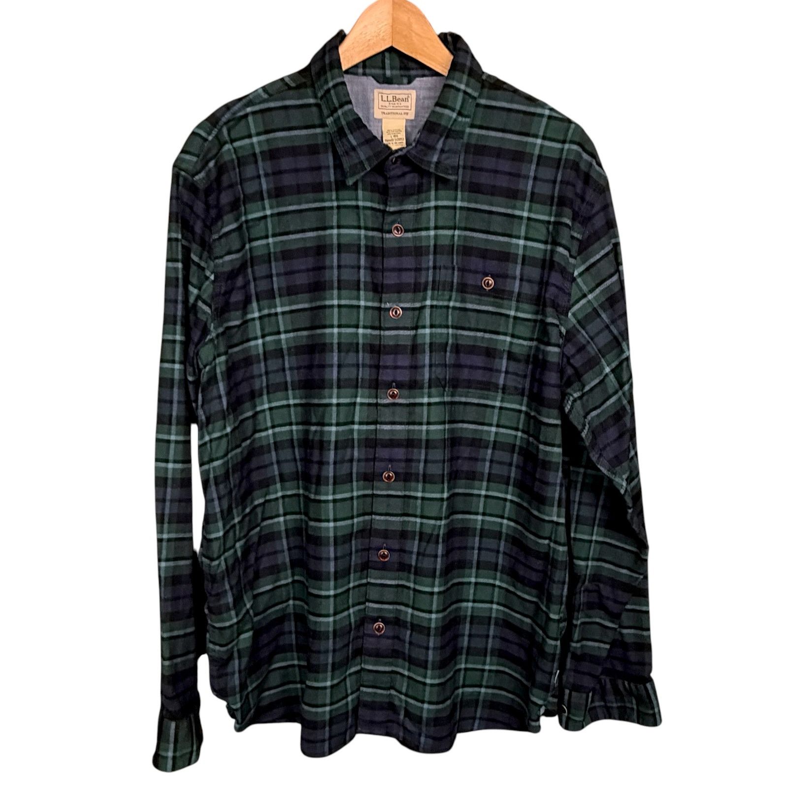 L.L. Bean Vintage LL Bean Men's Large Green Blue Flannel Button Down Size US L / EU 52-54 / 3 - 8 Thumbnail