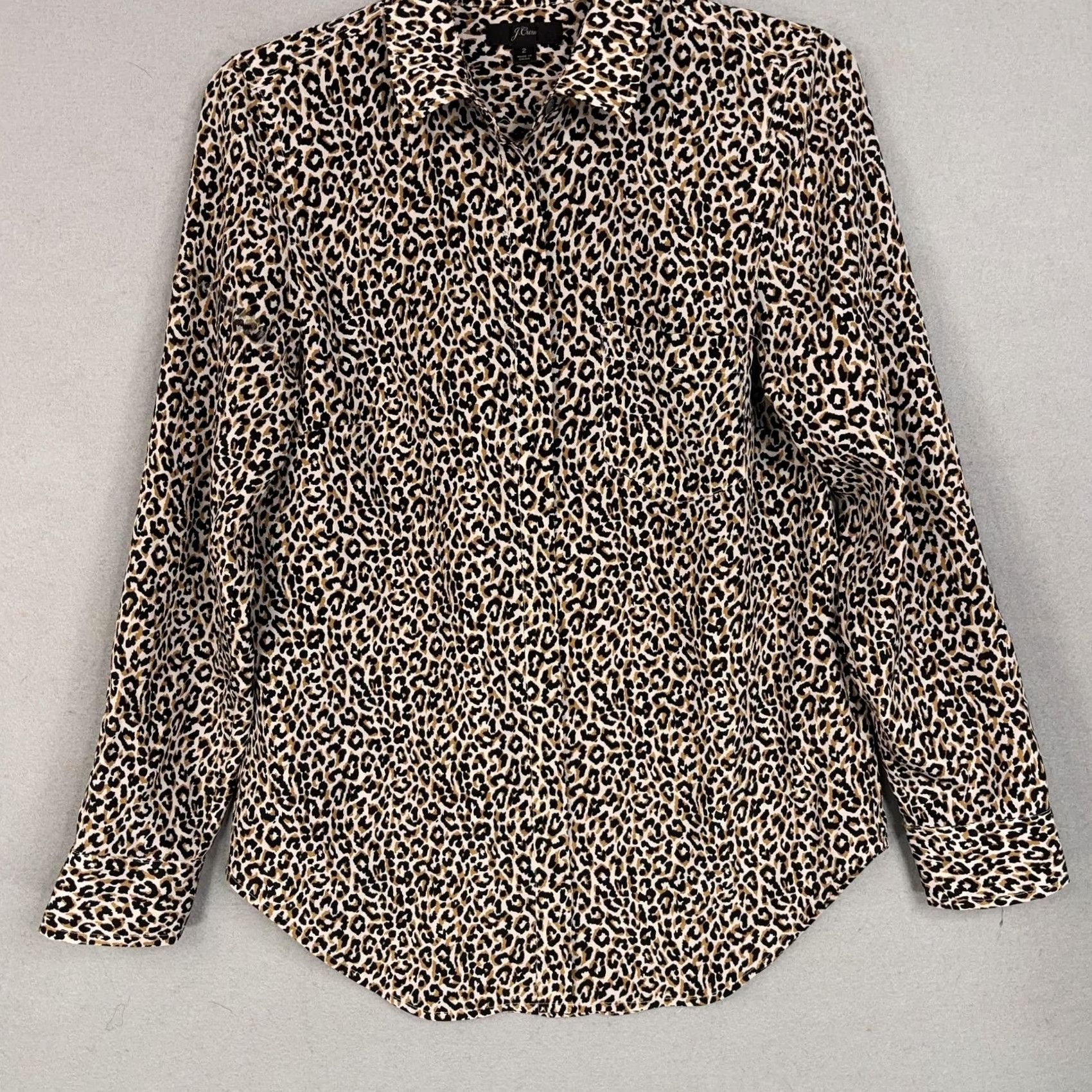 J.Crew J.CREW Shirt Womens 2 Brown Leopard Print Silk Button-Up Long Sleeve Collared Shirt Womens Regular Size 2 Leopard Womens Mens? Size XS / US 0-2 / IT 36-38 - 3 Thumbnail