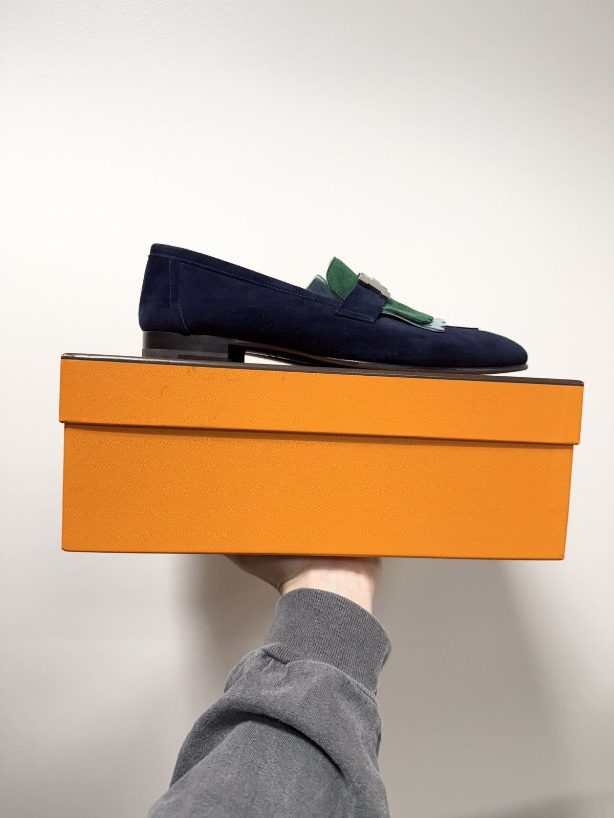 Hermes RARR! Hermes Suede Royal Loafer Navy Green Size US 8.5 / IT 38.5 - 4 Thumbnail