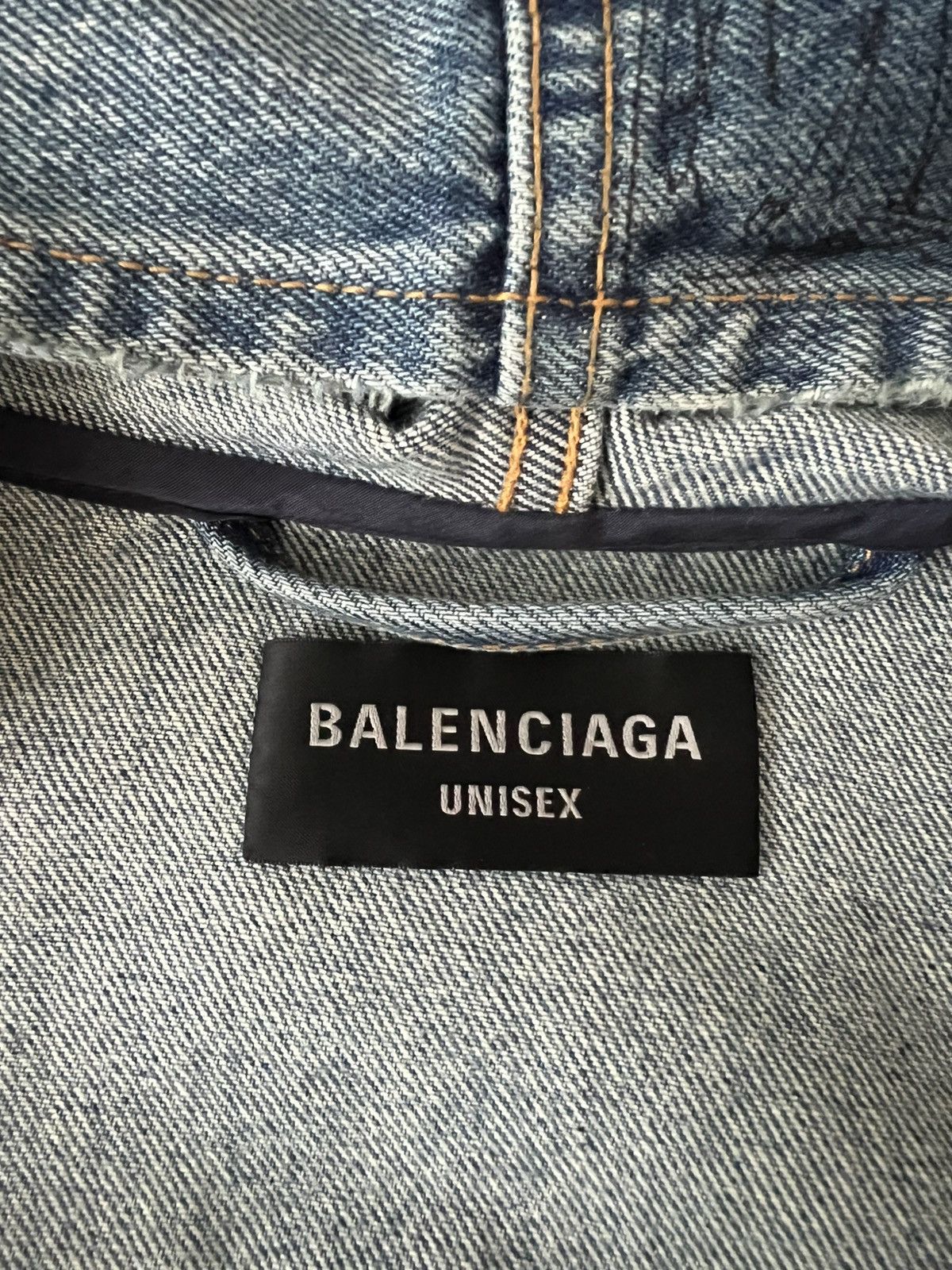 Balenciaga Rhinestones Scribble Hooded Denim Jacket Size US L / EU 52-54 / 3 - 14 Thumbnail