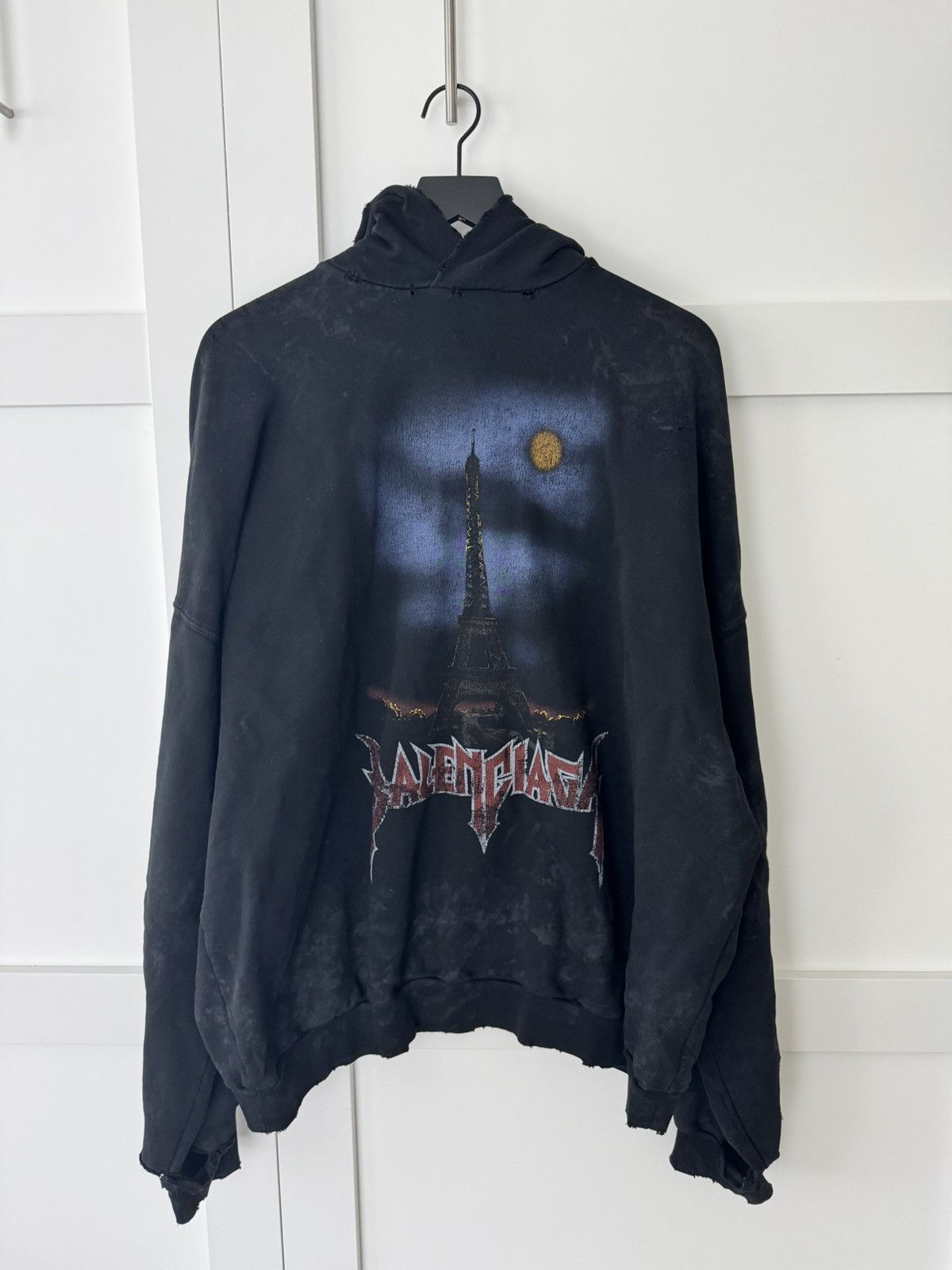 Grey Hoodie Cuts Mens Hoodies Balenciaga Paris Moon Eiffel Tower