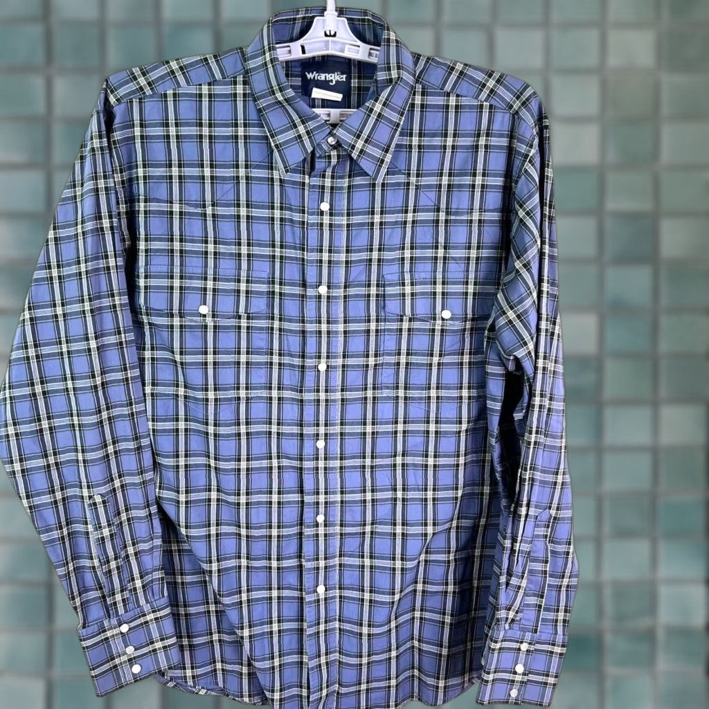 Wrangler Wrangler Shirt Plaid Blue XL Men Long Sleeve Button-Up Casual Western Size US XL / EU 56 / 4 - 1 Thumbnail