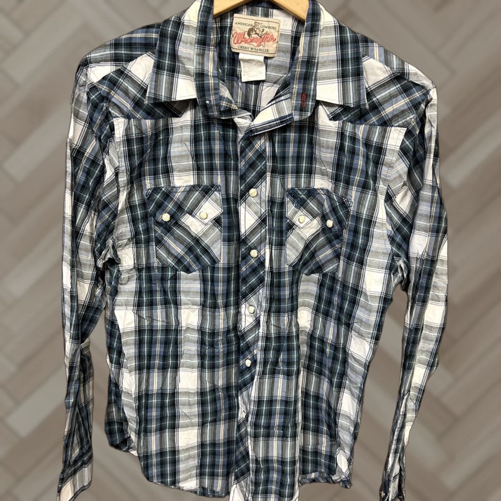 Wrangler Wrangler Shirt Men's Large Blue Plaid Long Sleeve Pearl Snap Button-Up Casual Workwear Size US L / EU 52-54 / 3 - 1 Thumbnail
