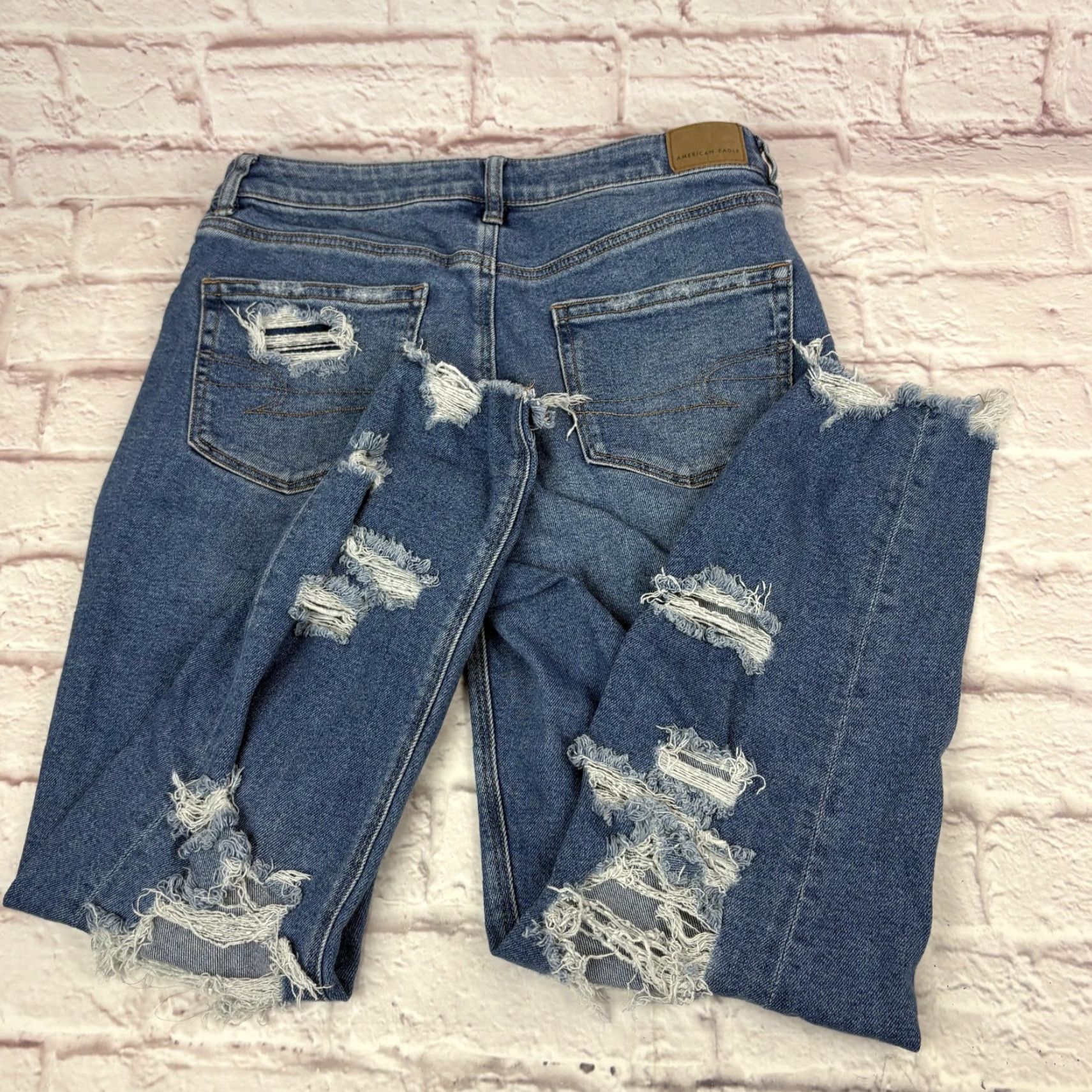 American Eagle Outfitters American Eagle Jeans Womens 10 Blue High Rise Straight Distressed Stretch 30x26 Size 32" / US 10 / IT 46 - 3 Thumbnail