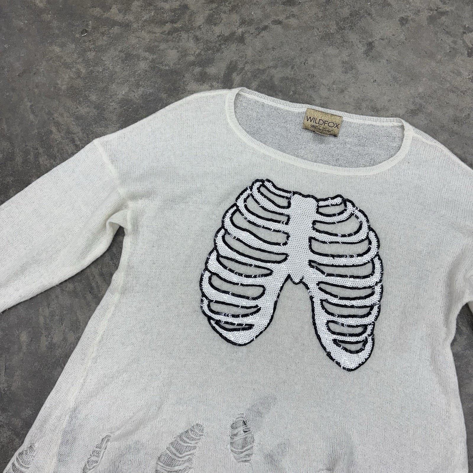 Wildfox Wildfox White Label Skeleton Sequin Distressed Knit Sweater Size S / US 4 / IT 40 - 4 Thumbnail