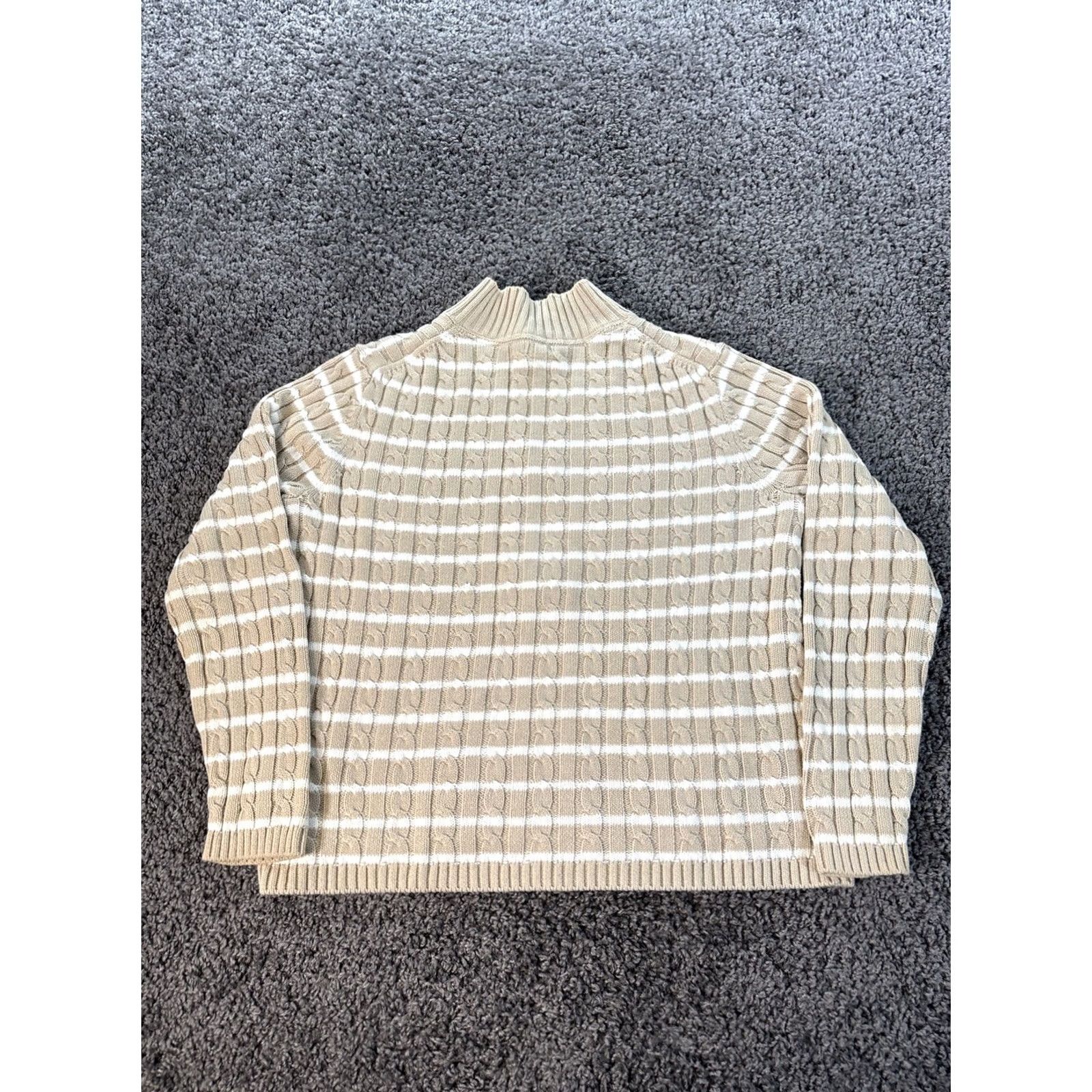Vintage LL Bean Sweater Womens XL Cardigan Cable-Knit Striped Zip Mock Neck Fisherman Full Zip Size XL / US 12-14 / IT 48-50 - 5 Thumbnail